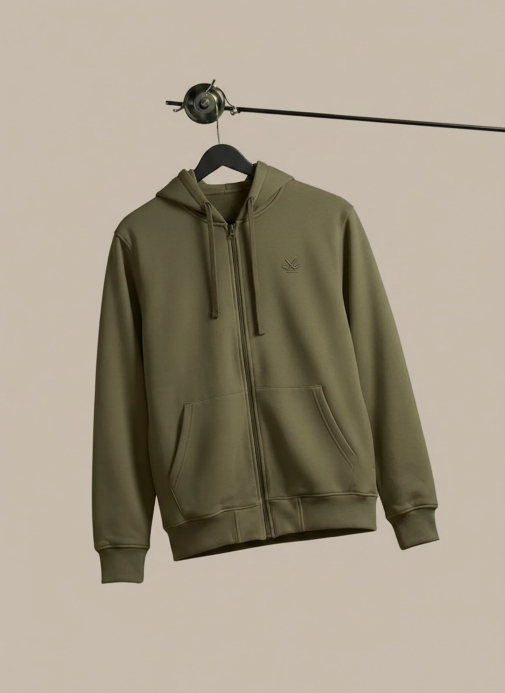 Men’s Solid Zip-Up Hoodie Sweatshirt | Olive - Image 3