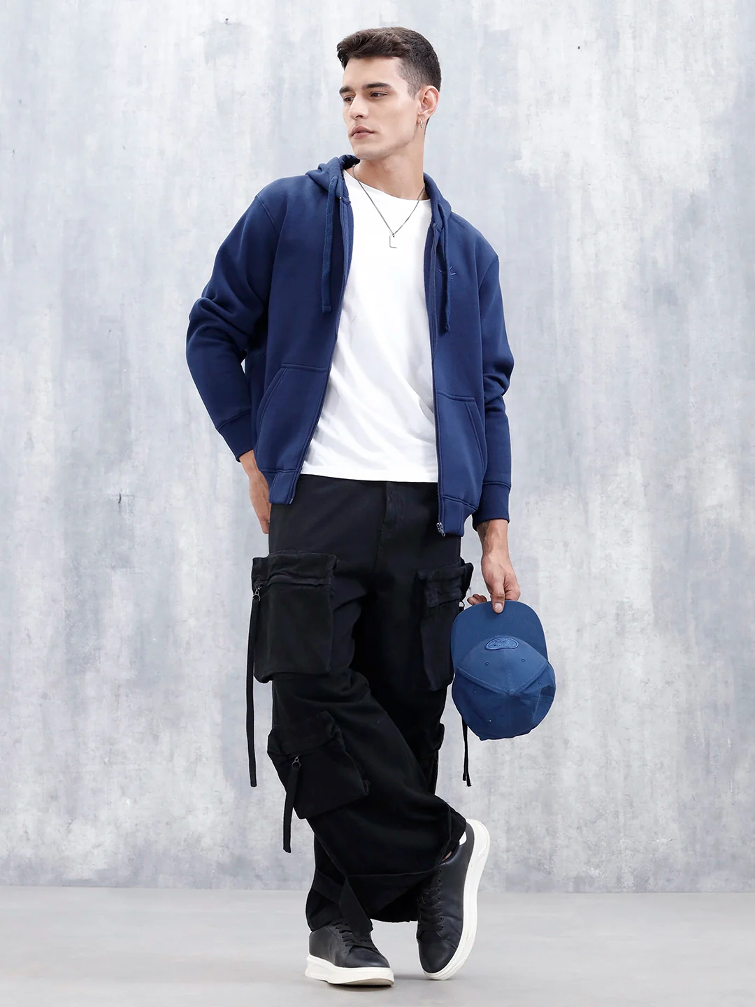 Men’s Solid Zip-Up Hoodie Sweatshirt | Blue - Image 10