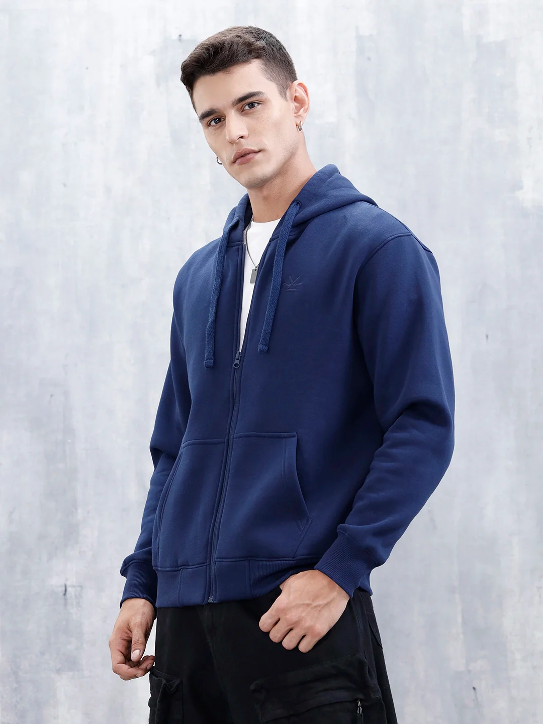 Men’s Solid Zip-Up Hoodie Sweatshirt | Blue - Image 12
