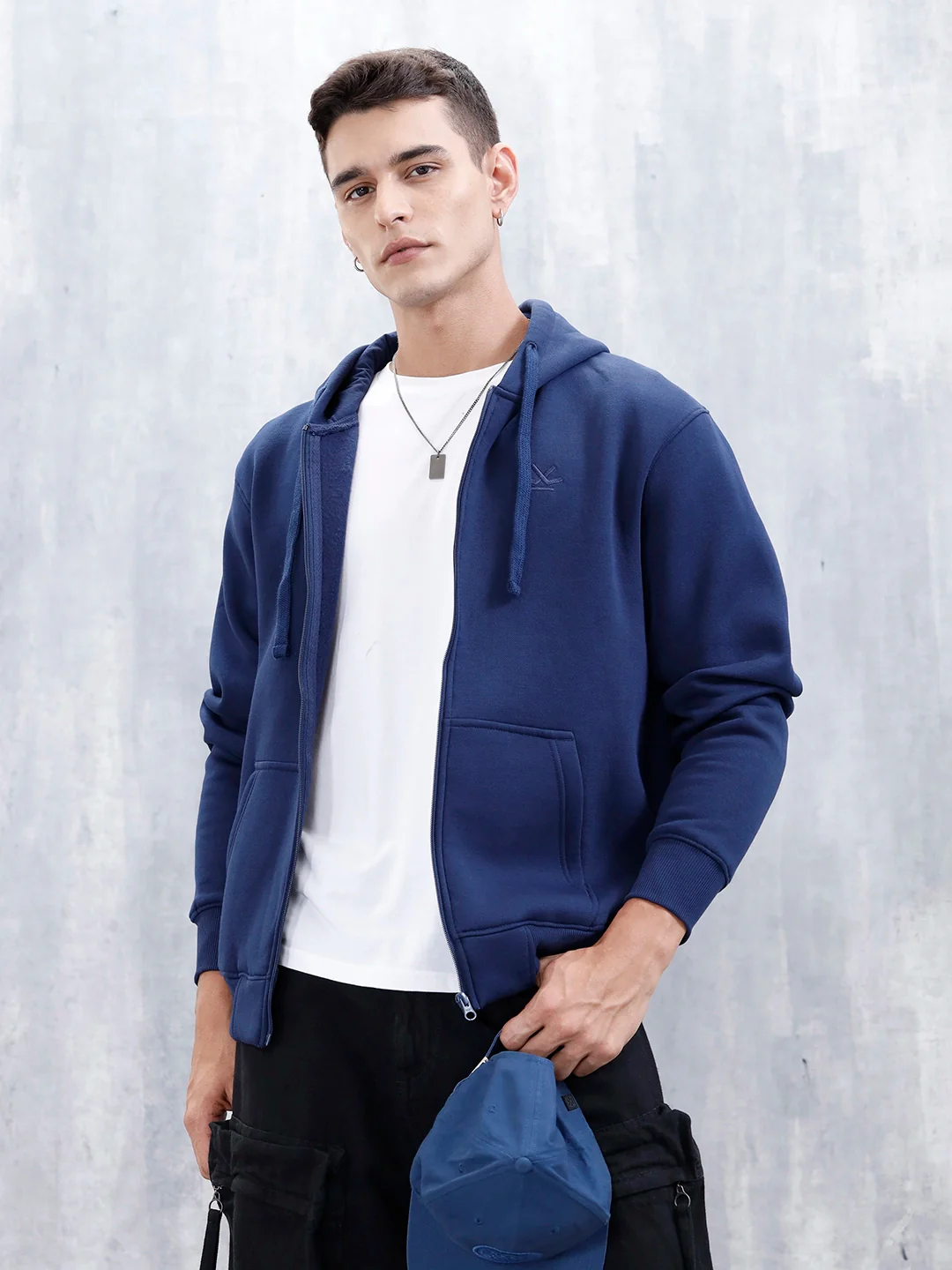 Men’s Solid Zip-Up Hoodie Sweatshirt | Blue - Image 9