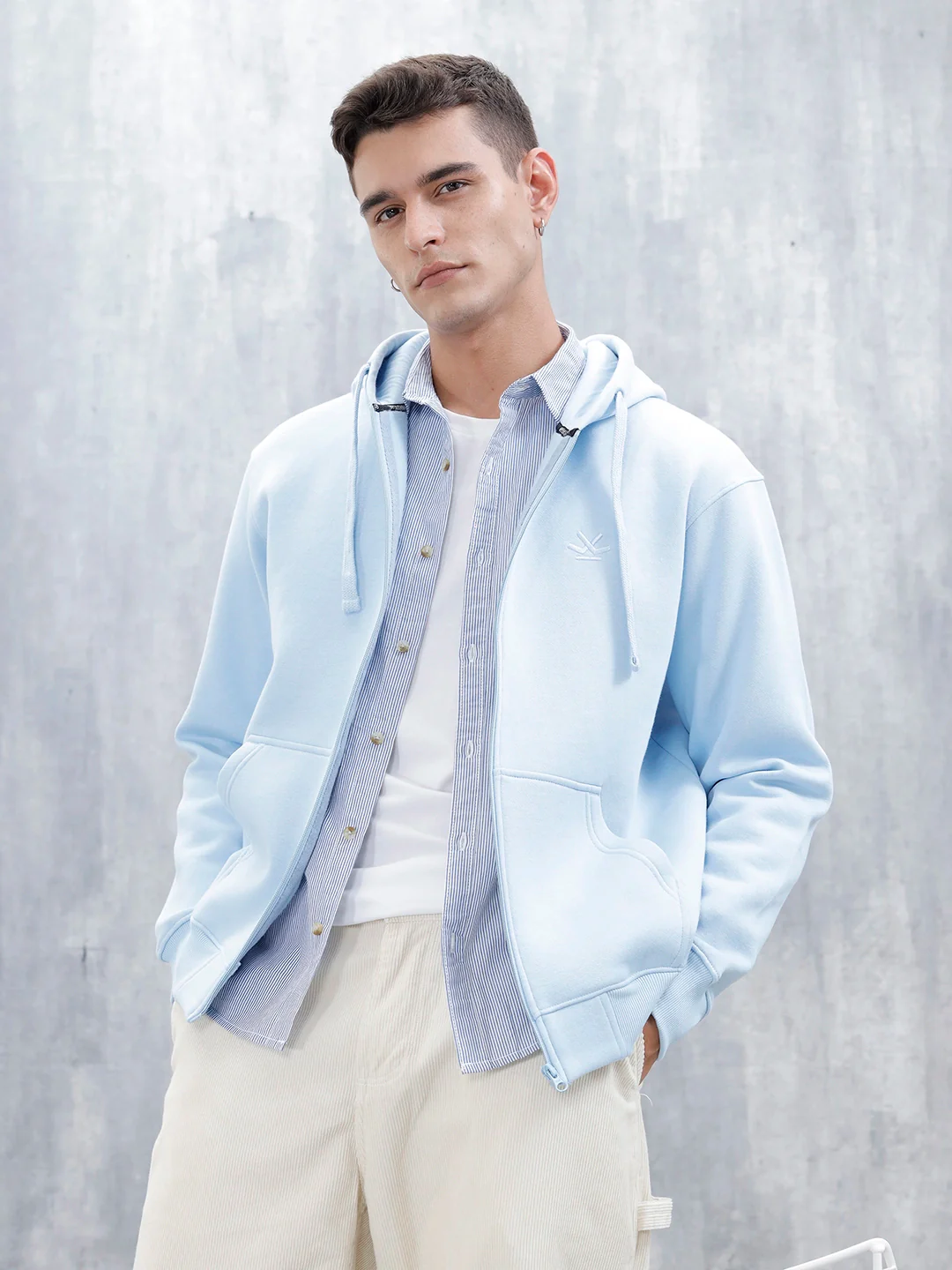 Men’s Solid Zip-Up Hoodie Sweatshirt | Blue - Image 2