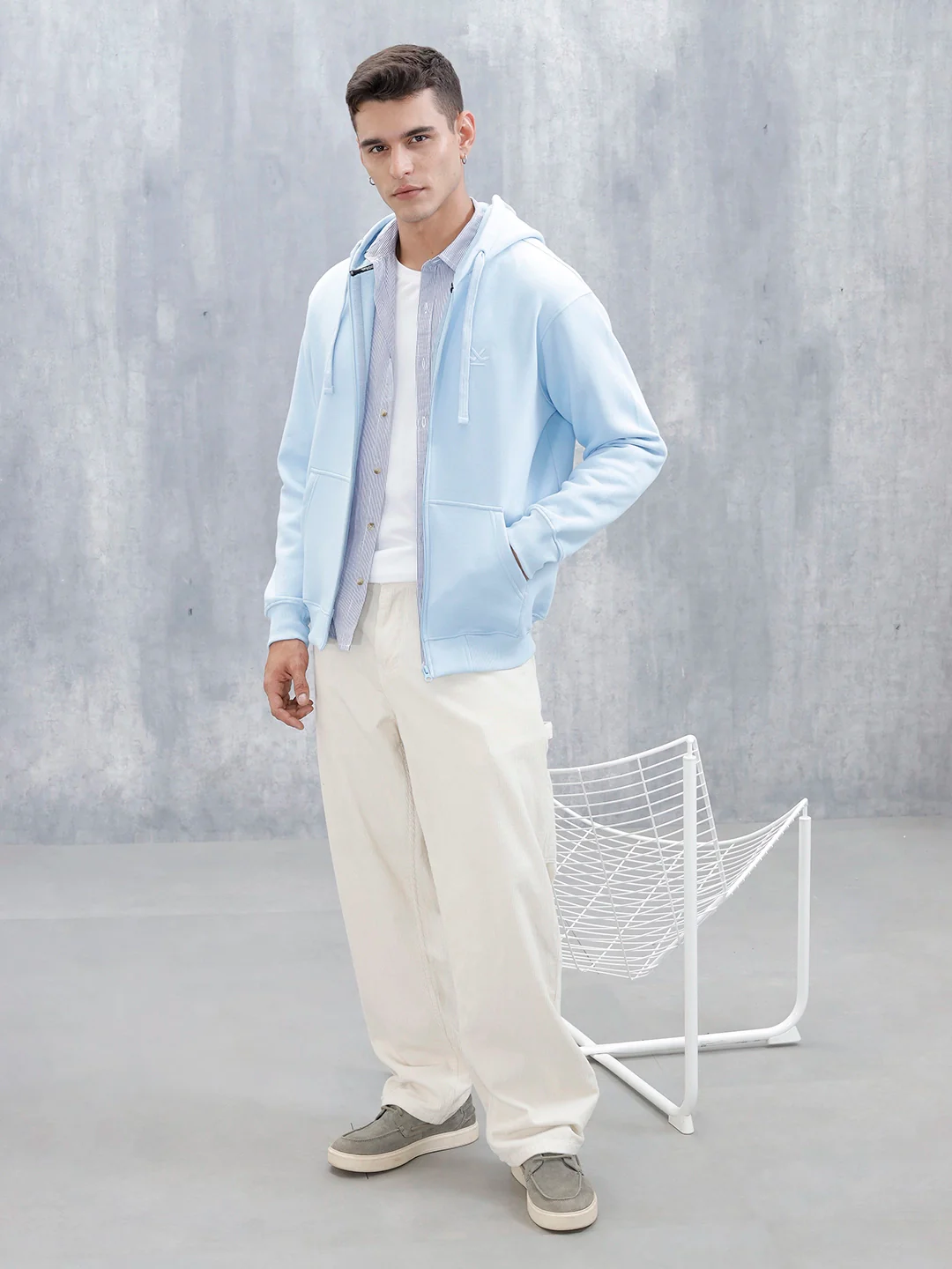 Men’s Solid Zip-Up Hoodie Sweatshirt | Blue - Image 3