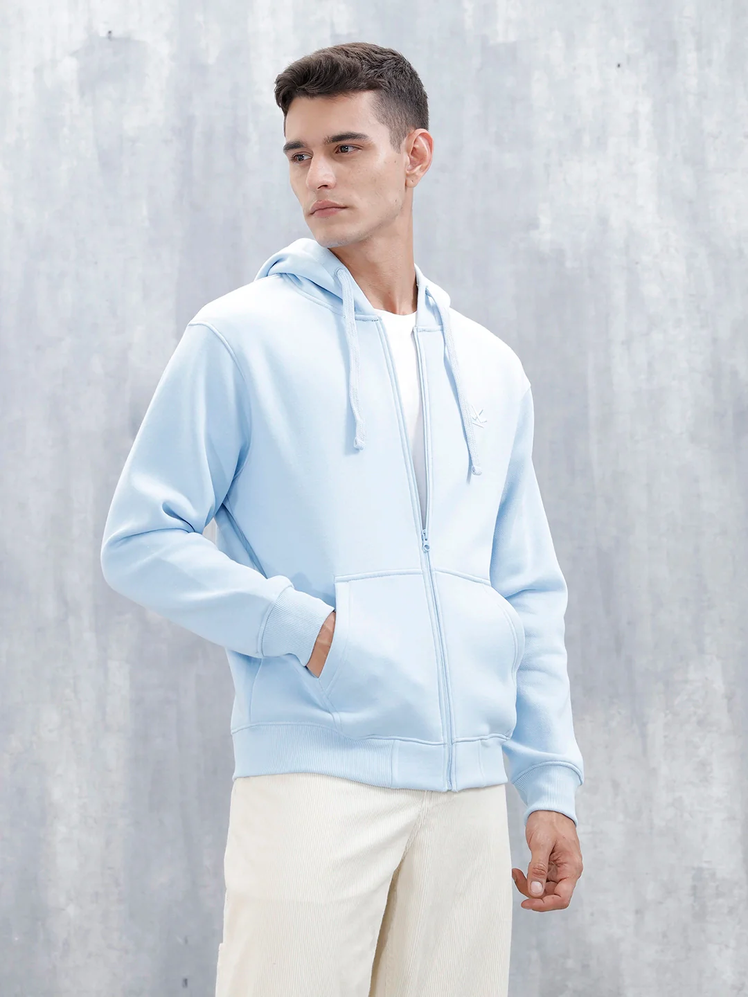 Men’s Solid Zip-Up Hoodie Sweatshirt | Blue - Image 5
