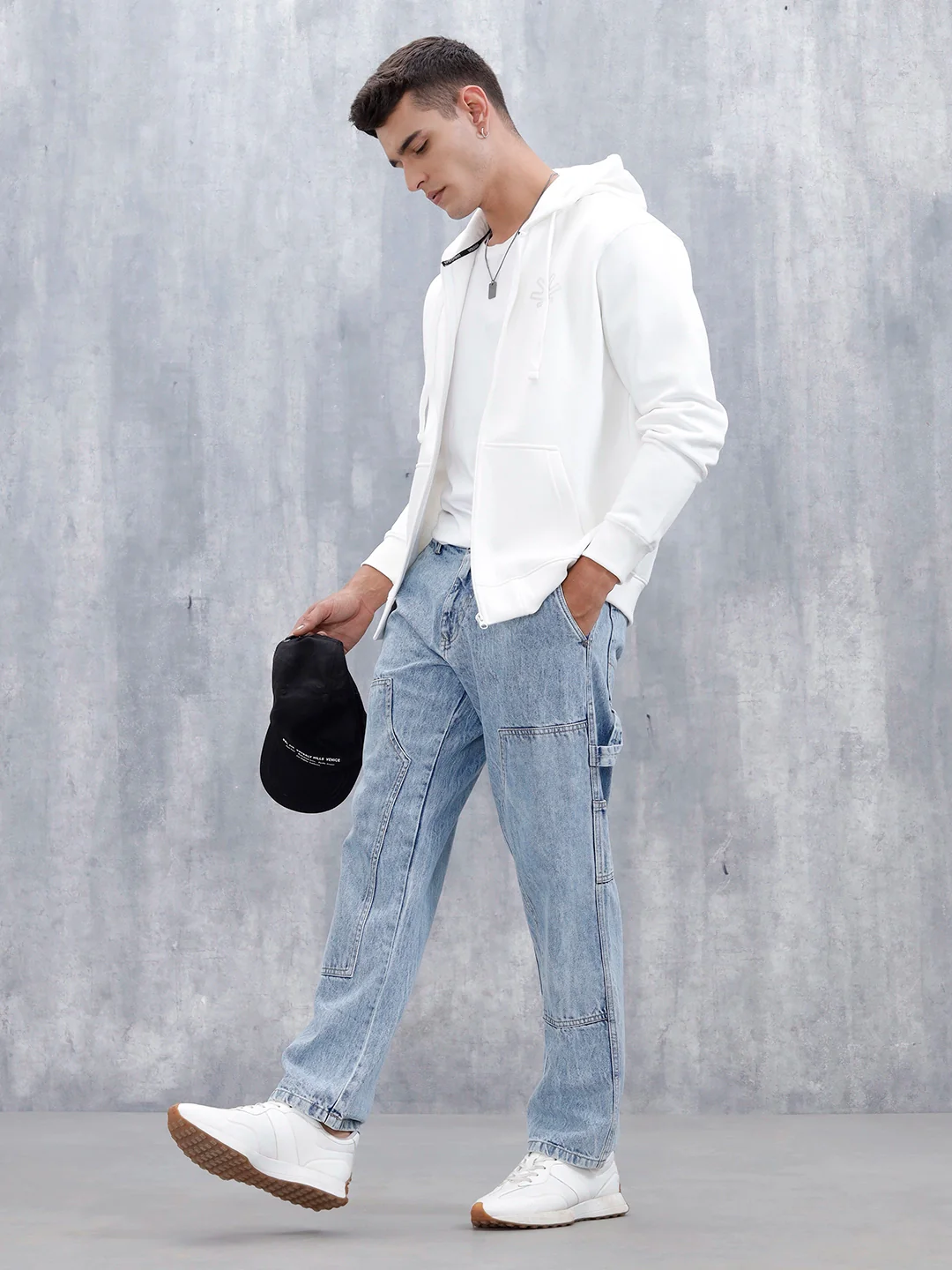 Men’s Solid Zip-Up Hoodie Sweatshirt | Snow White - Image 9