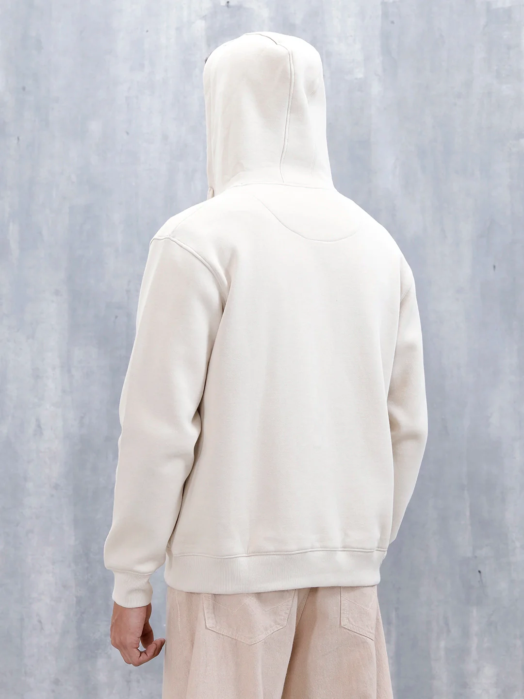 Men’s Solid Zip-Up Hoodie Sweatshirt | Tapioca - Image 4