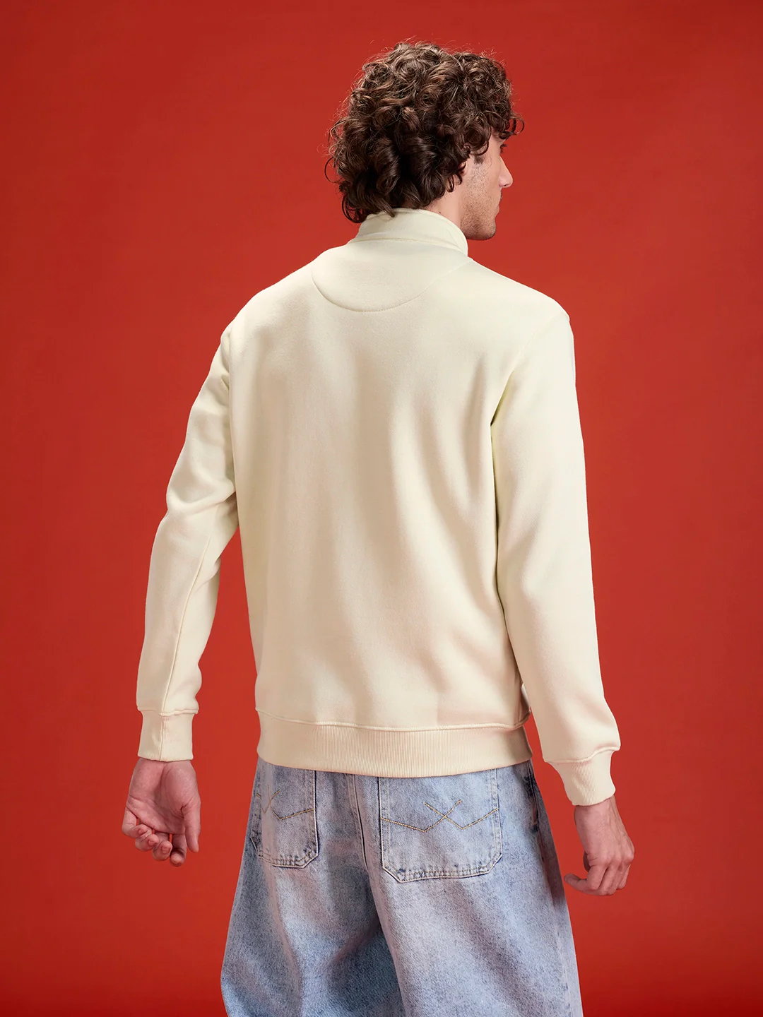 Men’S Solid Zip-Up Stand Collar Sweatshirt | Aloe Wash - Image 2