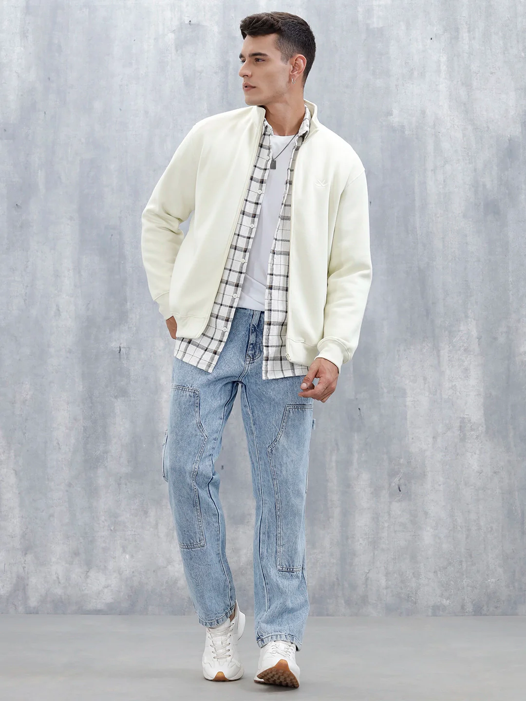 Men’S Solid Zip-Up Stand Collar Sweatshirt | Aloe Wash - Image 4