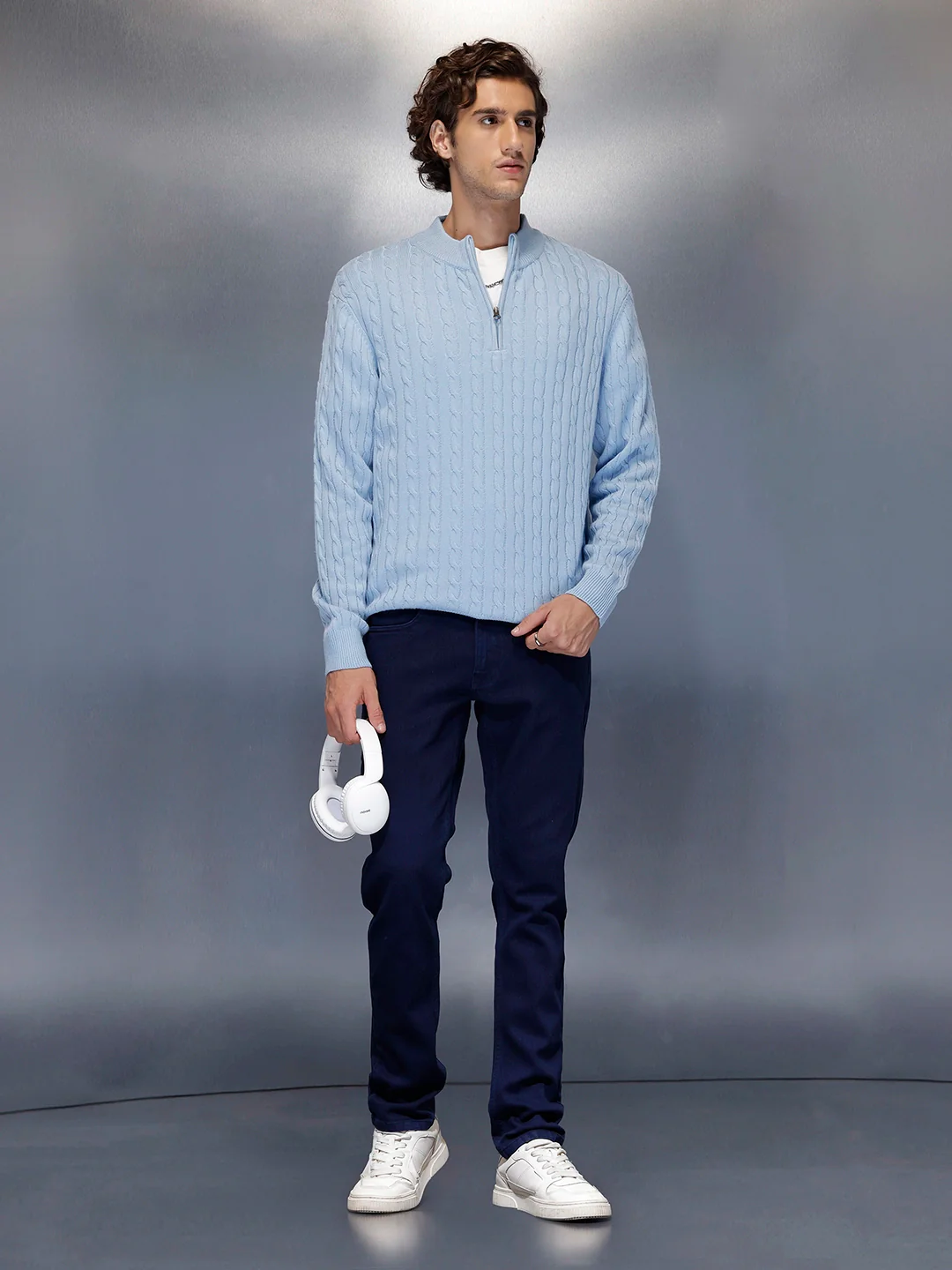 Men’s solidslim-fit casual chinos | Blue - Image 2