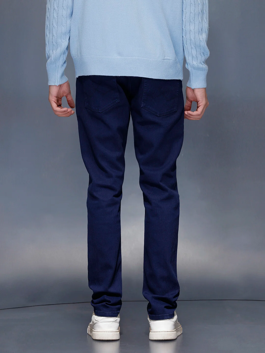 Men’s solidslim-fit casual chinos | Blue - Image 3