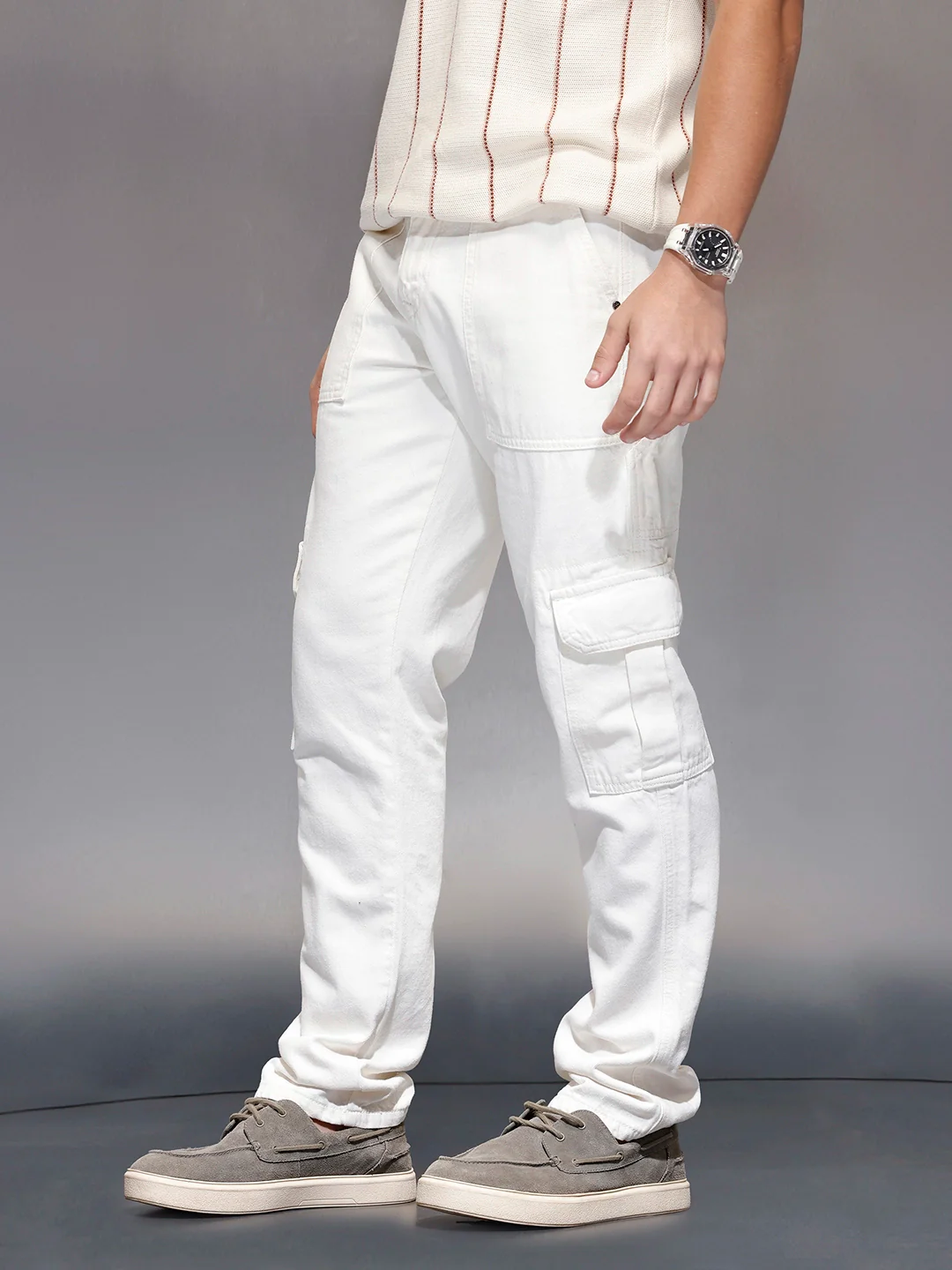Men’s Straight fit cargo trousers | Off White - Image 4