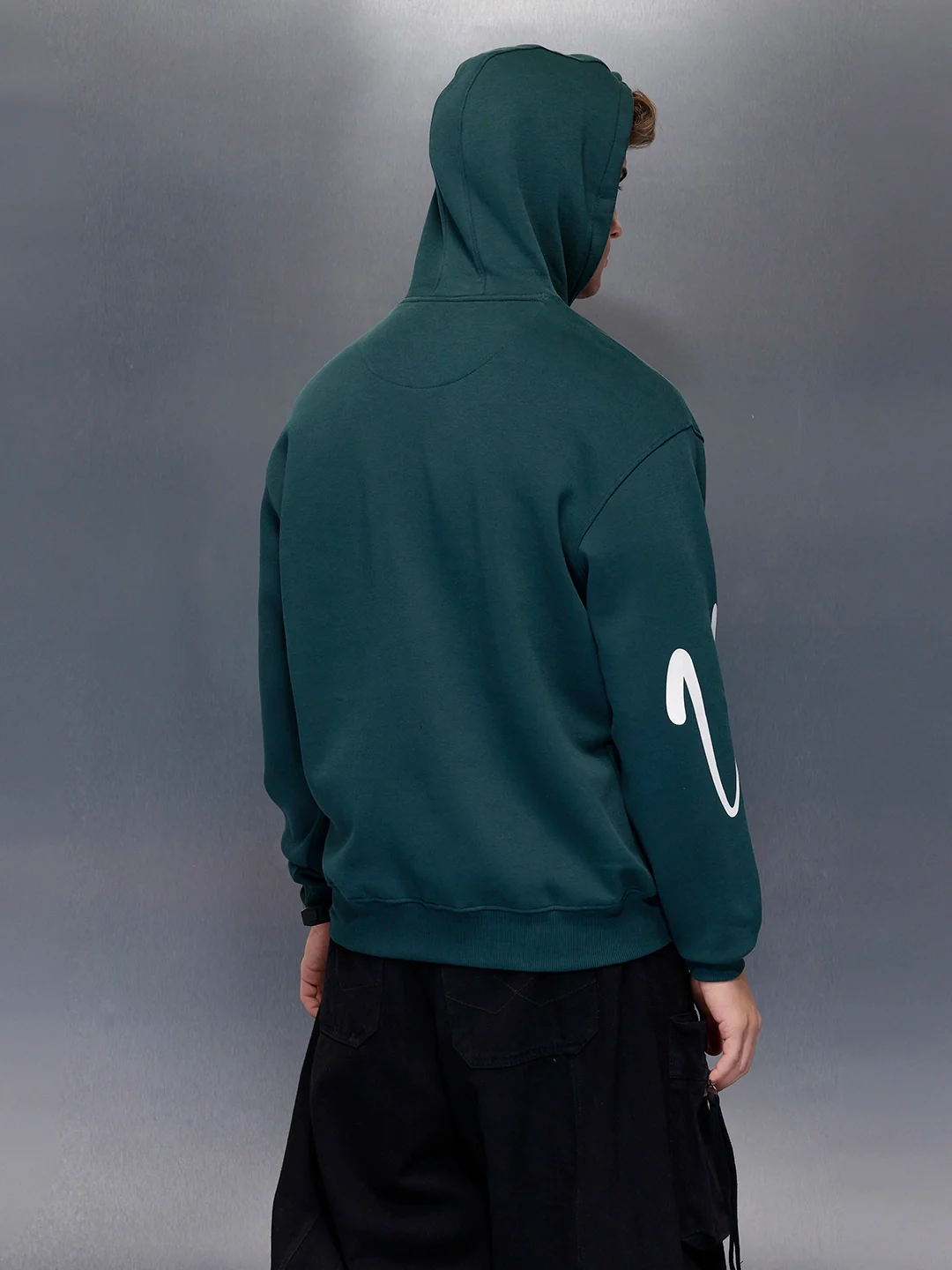 Men’s Teal Slim Fit Script Hoodie | Teal - Image 3