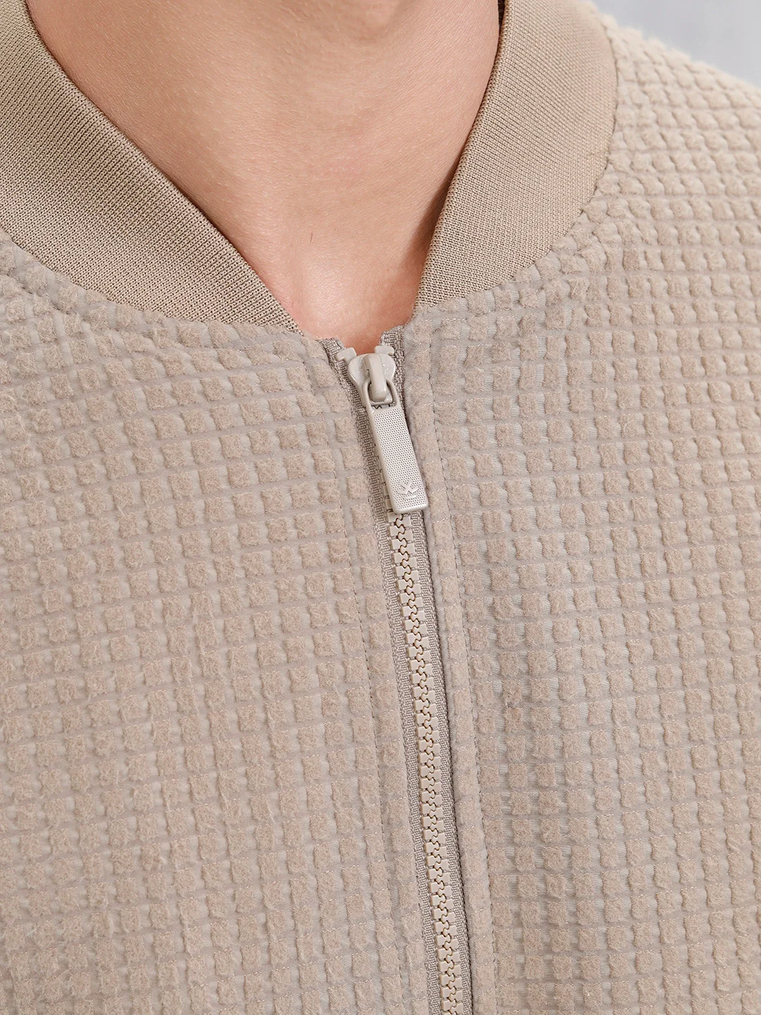 Men’s Textured Casual Bomber Jacket | Beige - Image 4