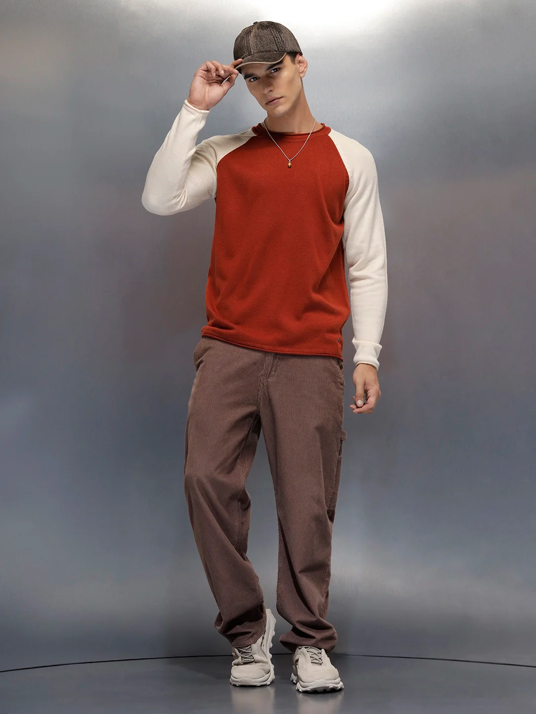 Men’s Textured Colorblock Pullover  | Rust - Image 2