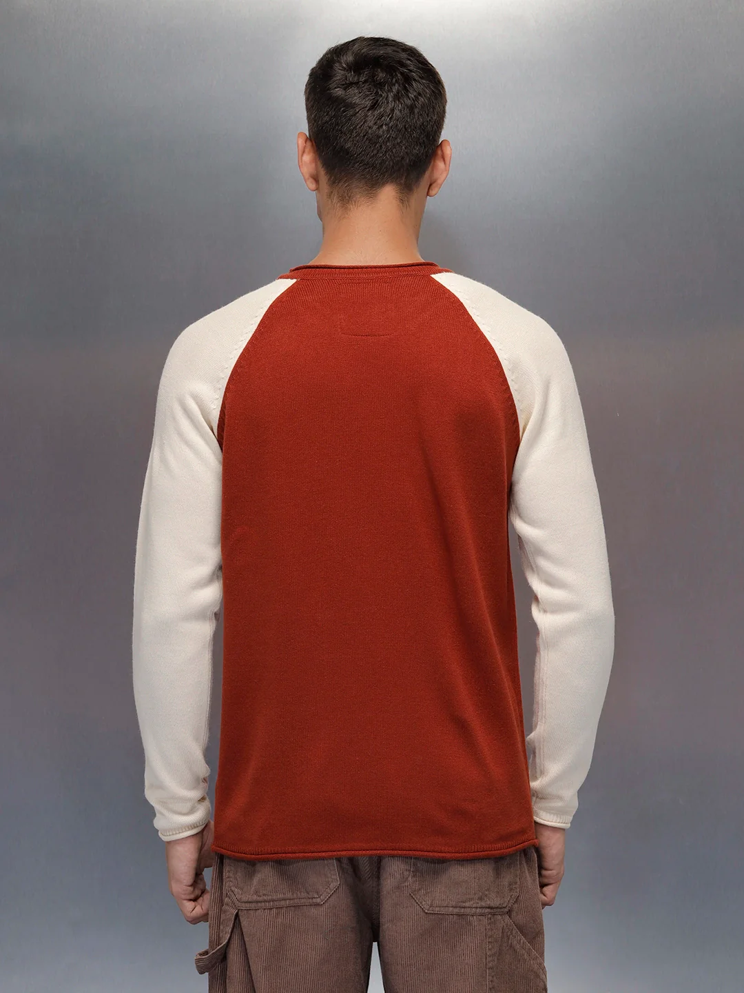 Men’s Textured Colorblock Pullover  | Rust - Image 3