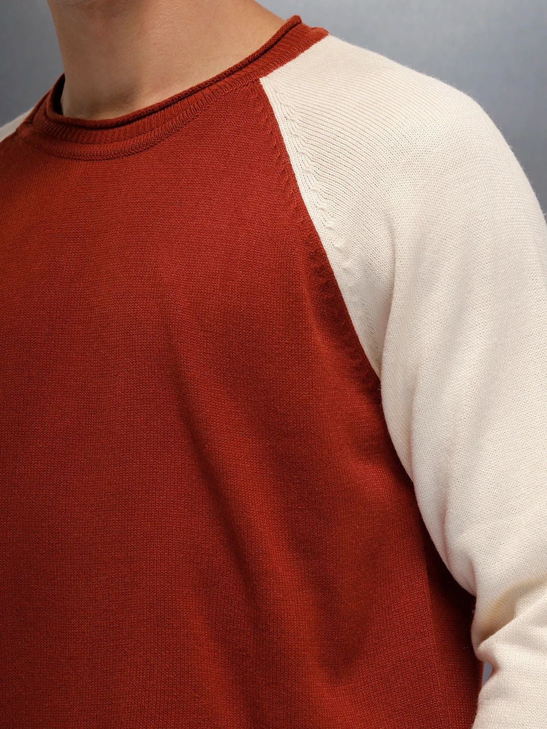 Men’s Textured Colorblock Pullover  | Rust - Image 5