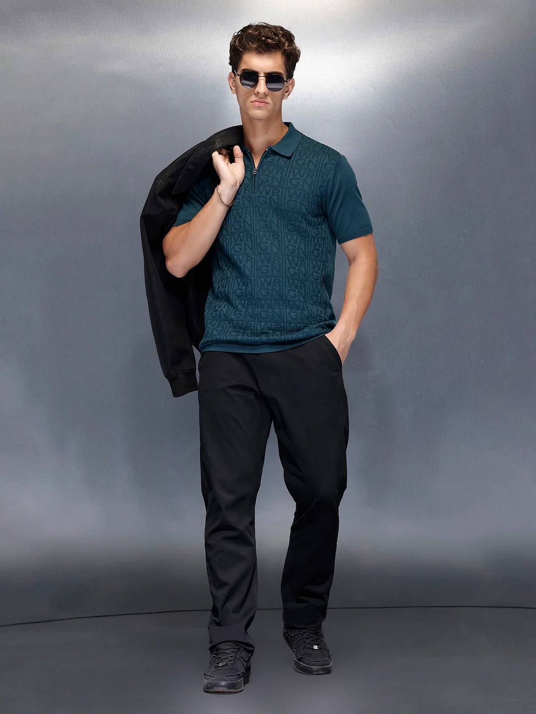 Men’s textured jacquard polo Tshirt | Teal - Image 2