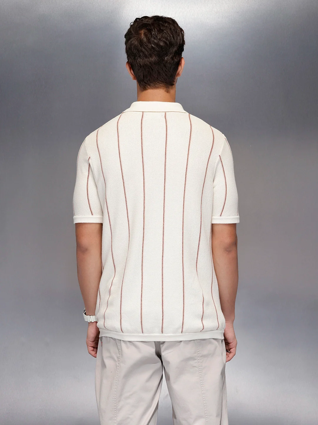 Men’s waffle texture slim fit polo | Off White - Image 3