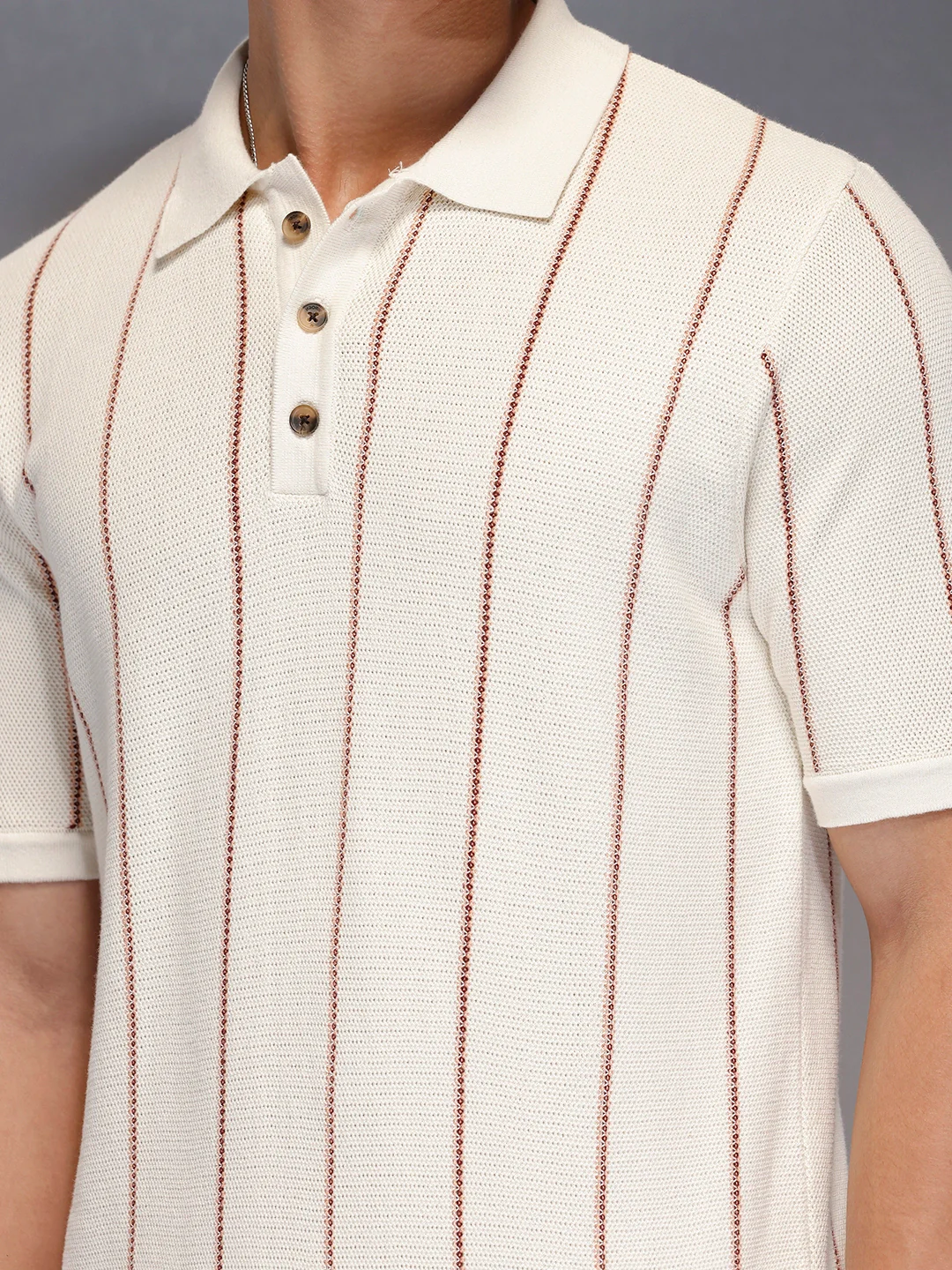 Men’s waffle texture slim fit polo | Off White - Image 5