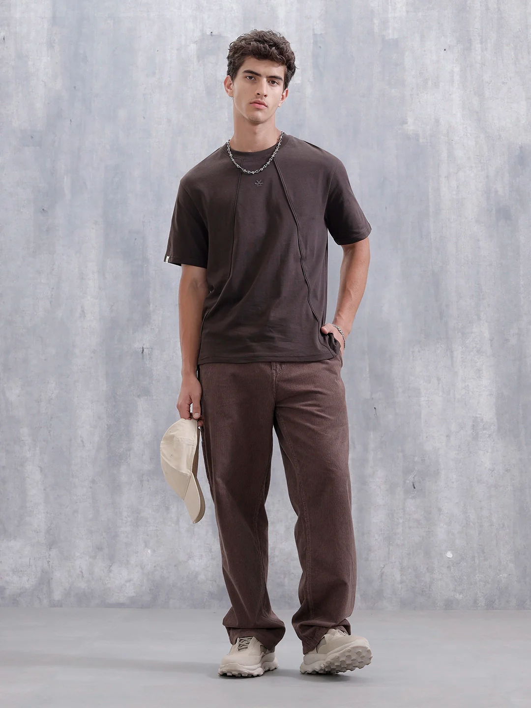 Men Solid Comfort Fit Tshirt With Pipping Detail | Dark Brown - Image 2