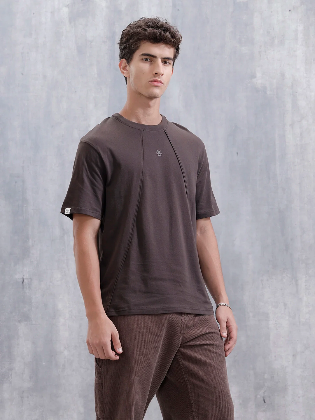 Men Solid Comfort Fit Tshirt With Pipping Detail | Dark Brown - Image 4