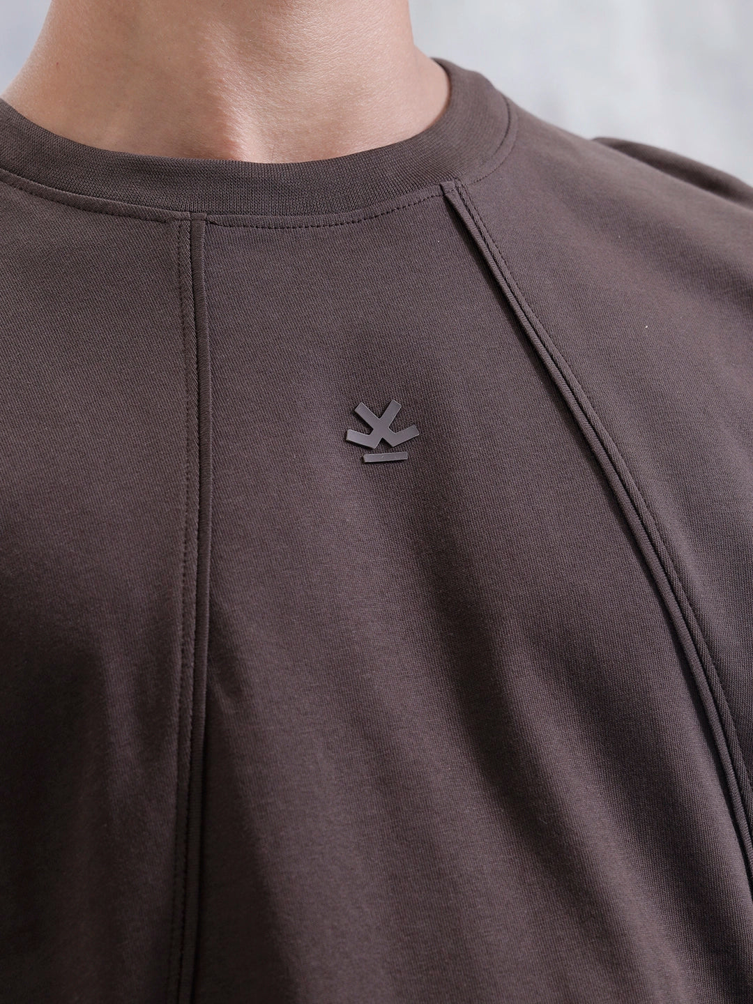 Men Solid Comfort Fit Tshirt With Pipping Detail | Dark Brown - Image 5