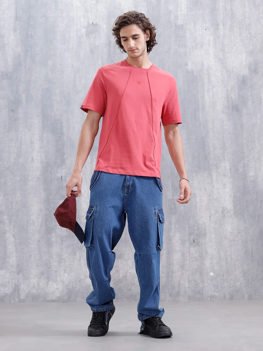 Men Solid Comfort Fit Tshirt With Pipping Detail | Red - Image 2