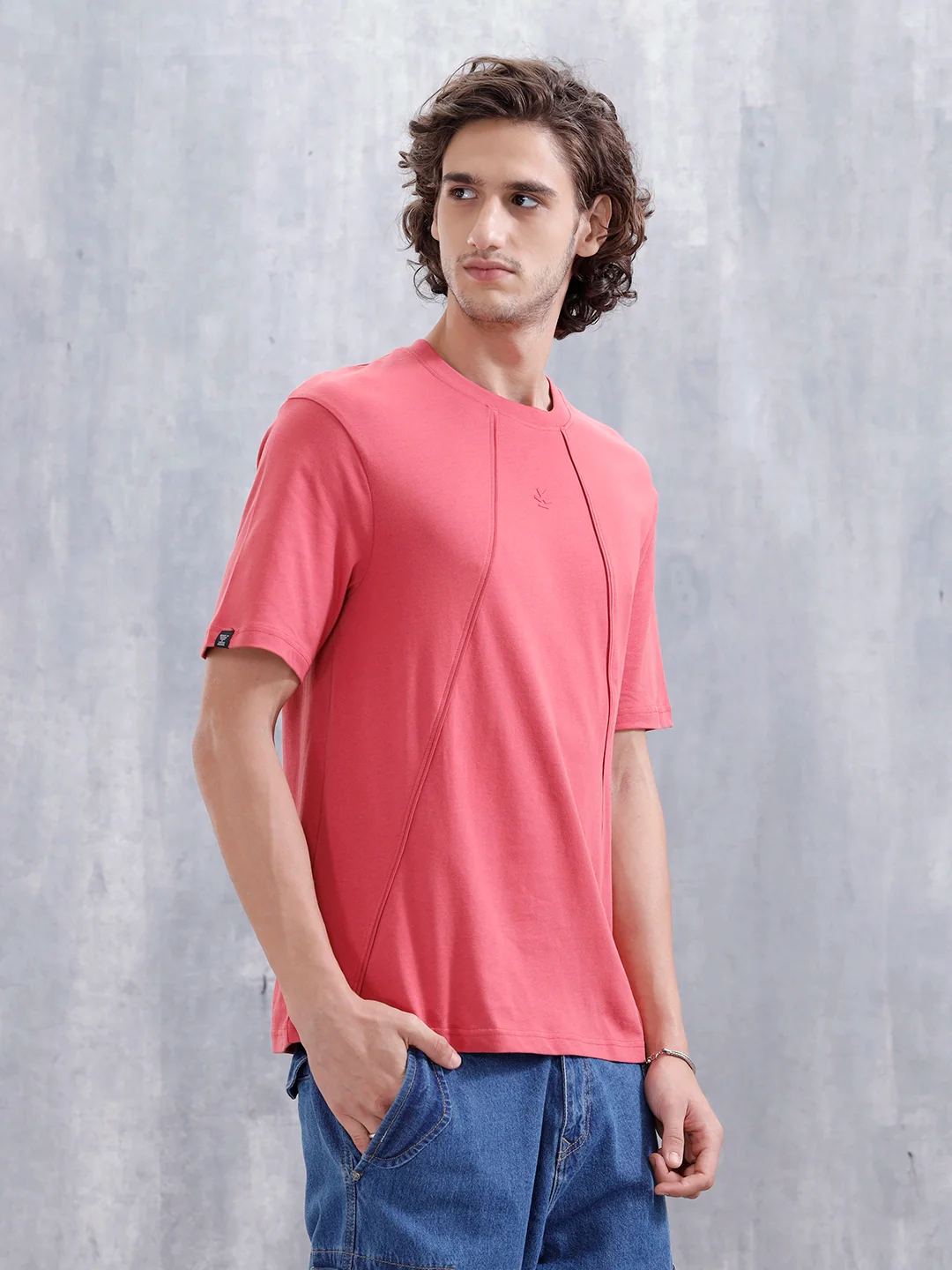 Men Solid Comfort Fit Tshirt With Pipping Detail | Red - Image 4