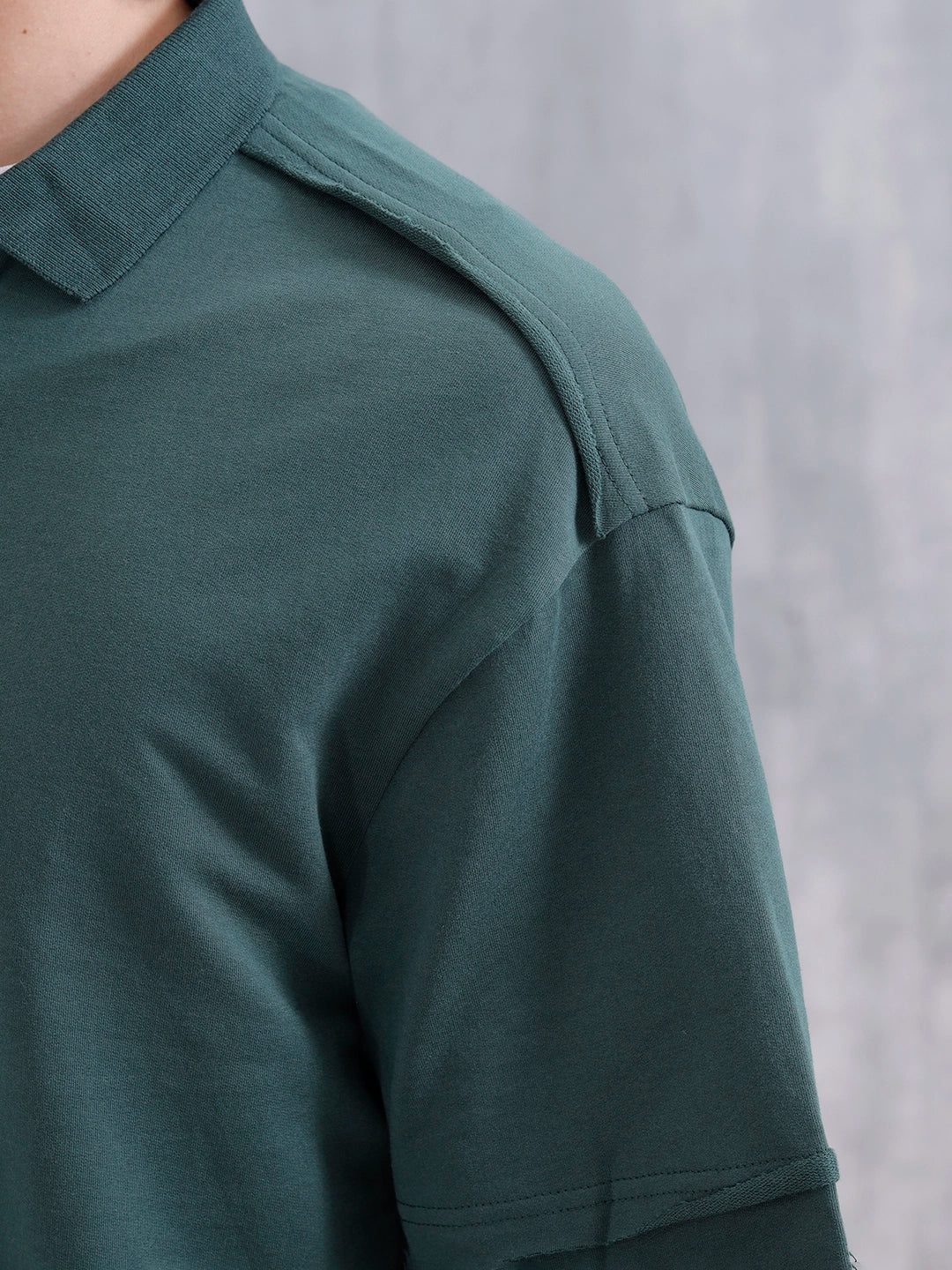 Men Oversized Fit Casual Johnny Collar T-shirt | Dark Green - Image 5
