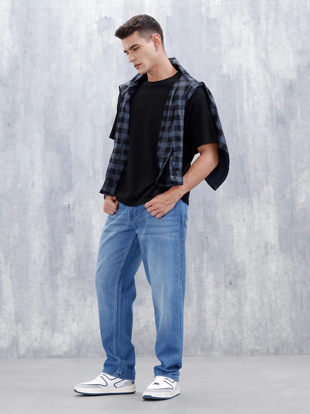 Men's Anti Fit Mid Wash Jeans | Med Stone - Image 2