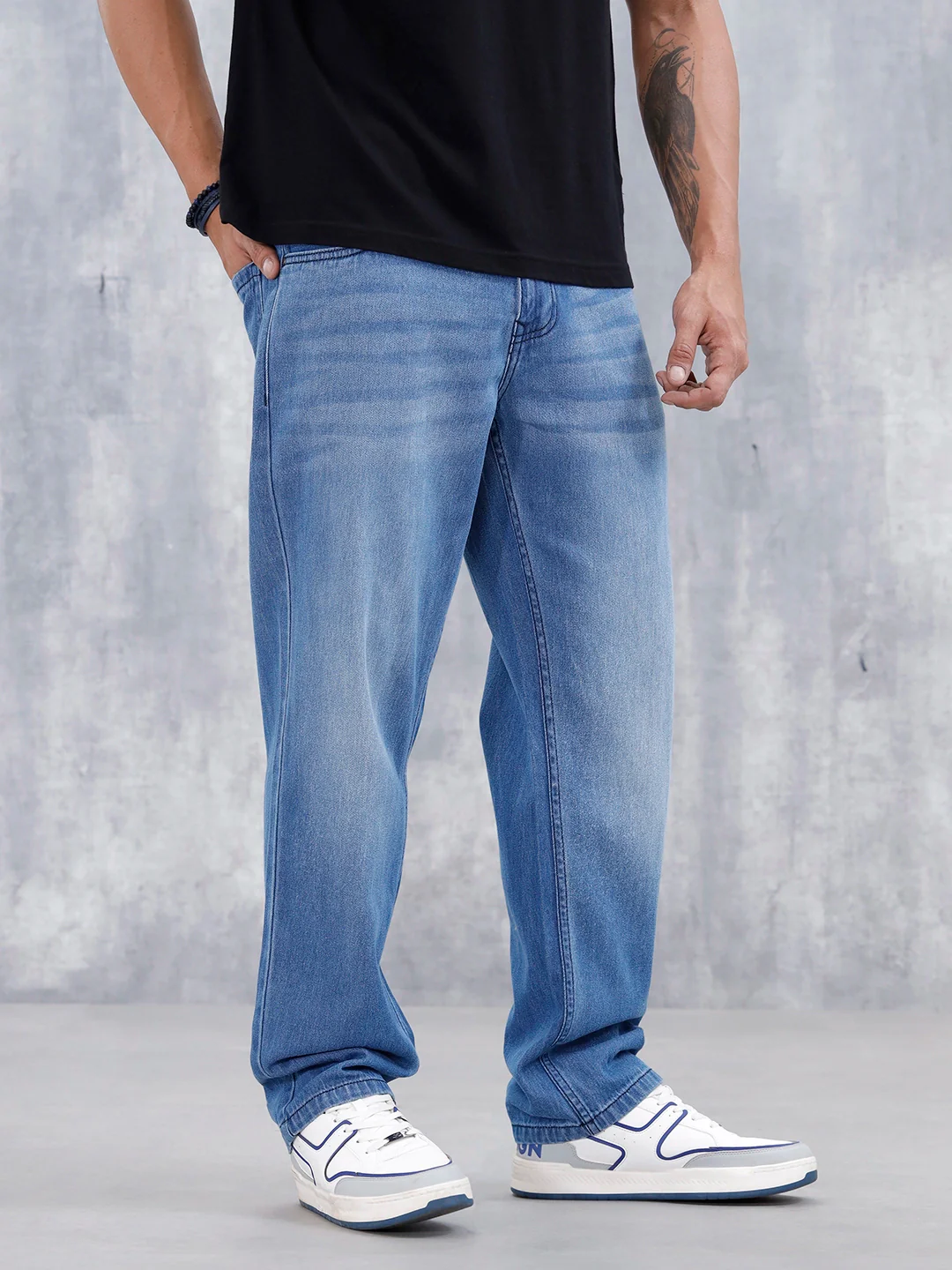 Men's Anti Fit Mid Wash Jeans | Med Stone - Image 4