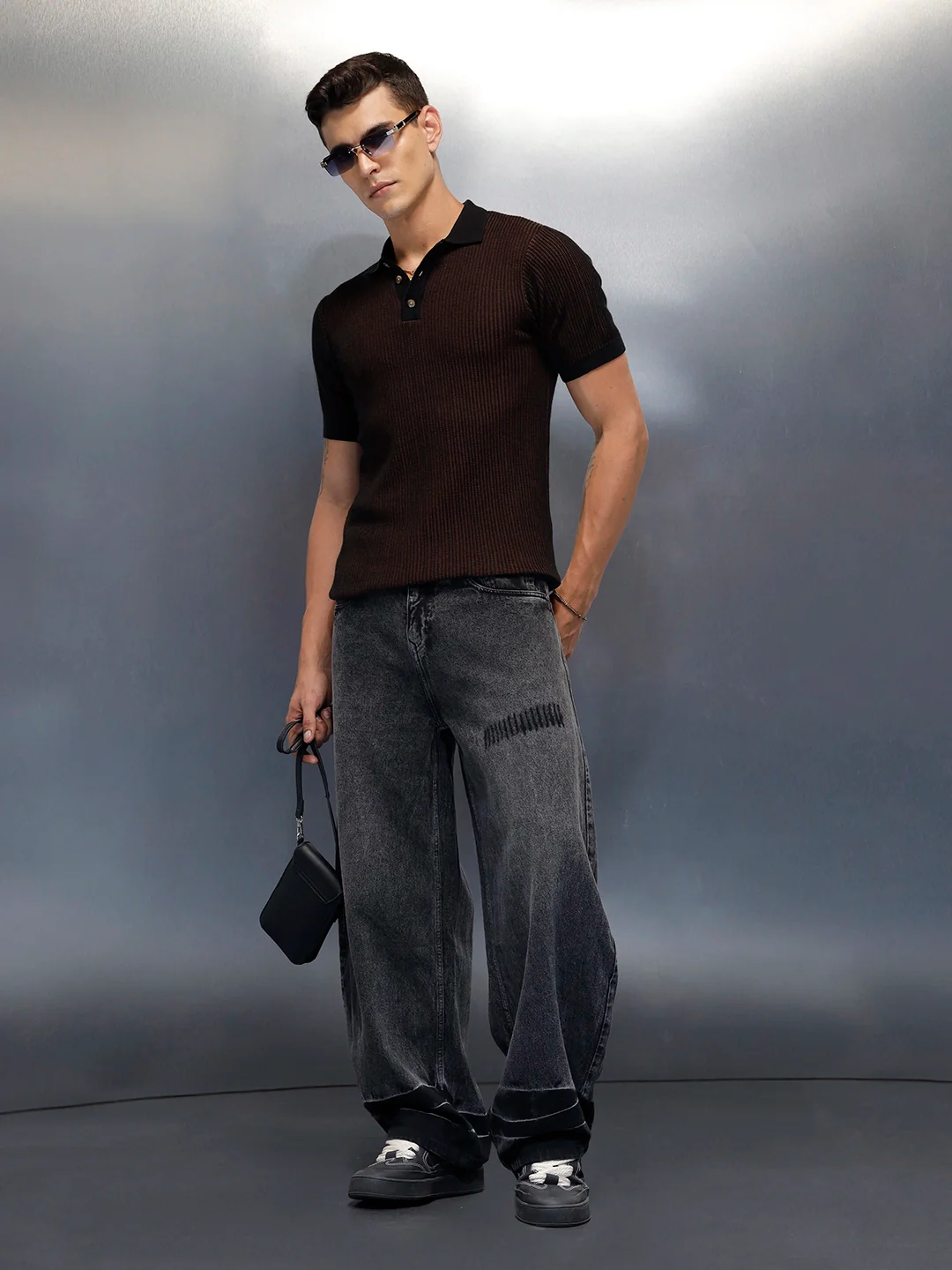 Men's Baloon fit jeans with details  | Dark Grey - Image 3