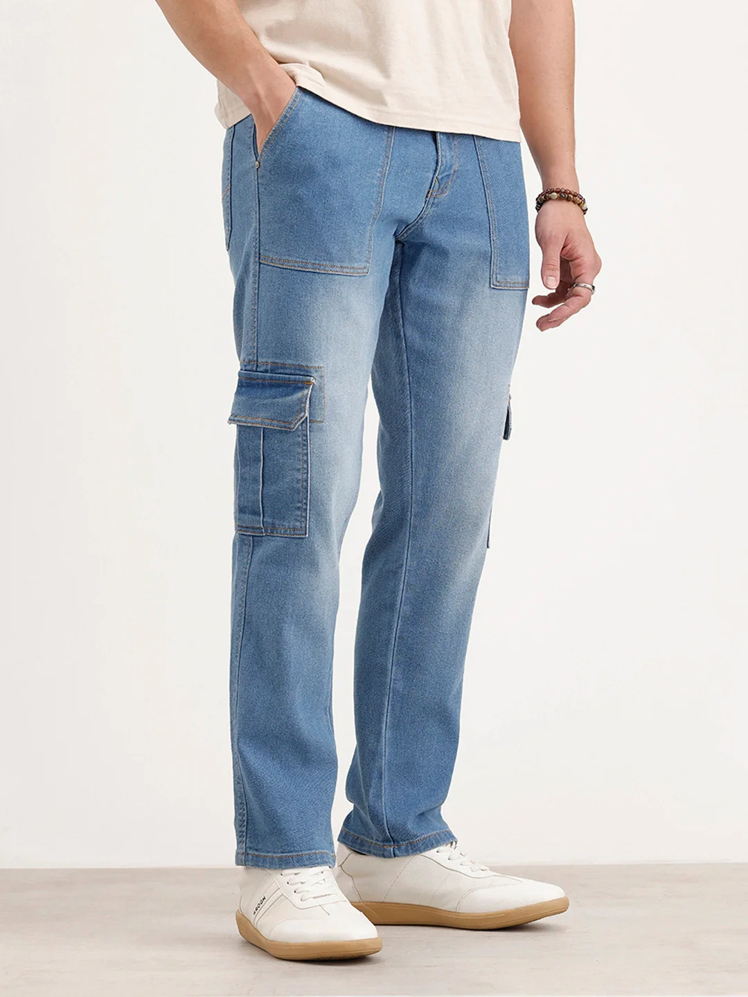 Relaxed Fit Cargo Denim Jeans | Blue - Image 4