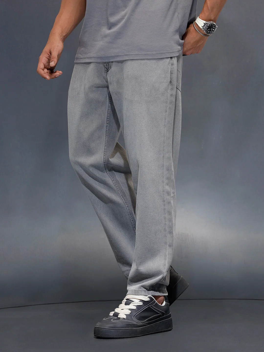 Men's casual anti fit jeans  | Grey - Image 4