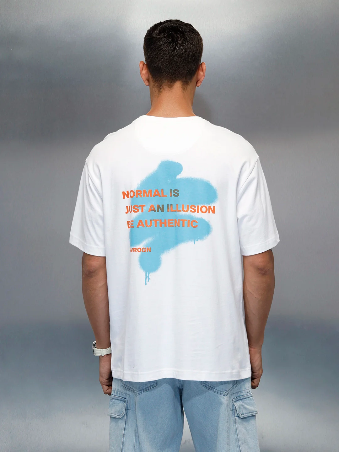 Men's Casual Back Graphic Pritned Oevrsized Fit T-Shirt | White - Image 3