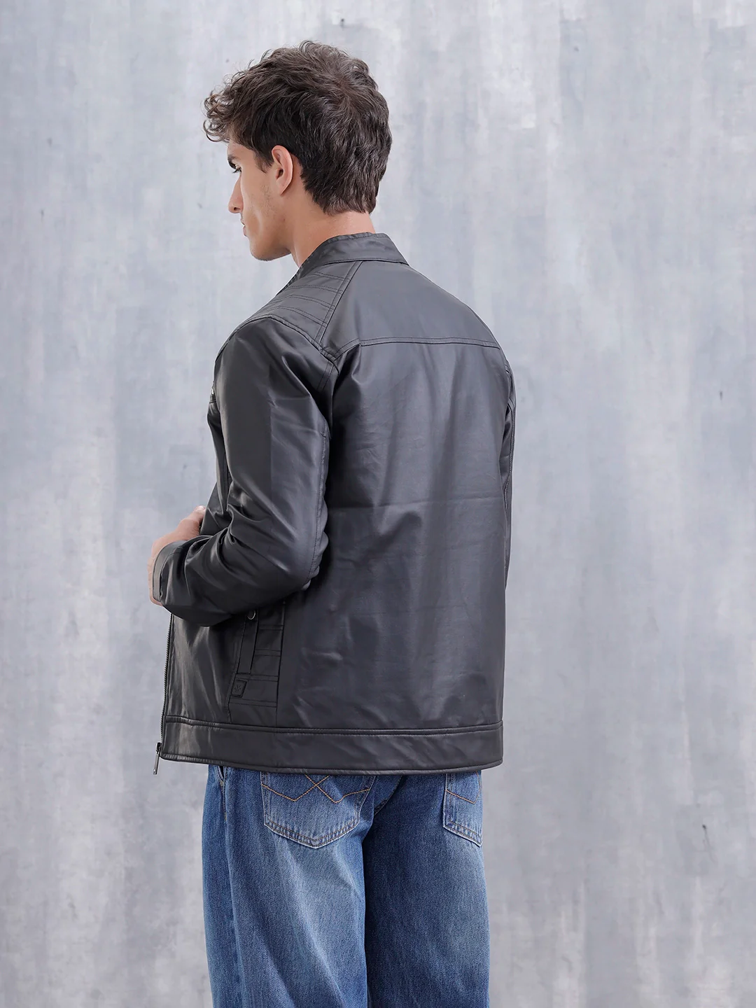 Men's Casual Biker Jacket | Black - Image 3