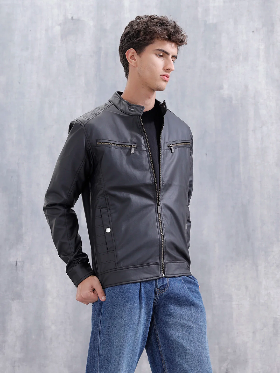 Men's Casual Biker Jacket | Black - Image 4