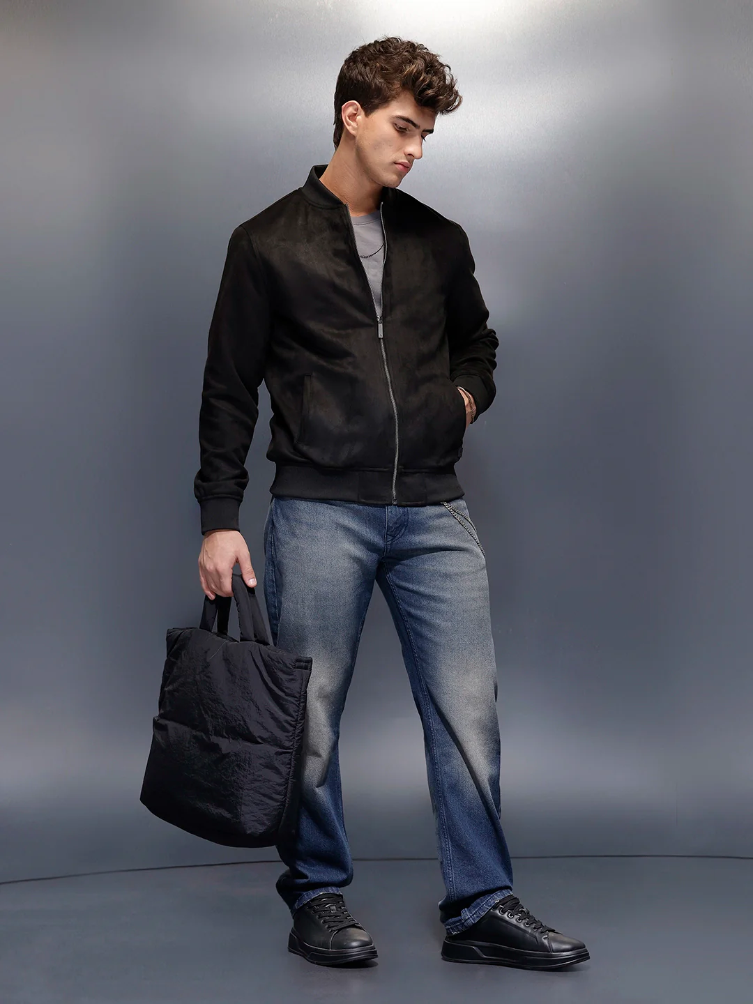 Men's Casual Bomber Jacket  | Black - Image 2