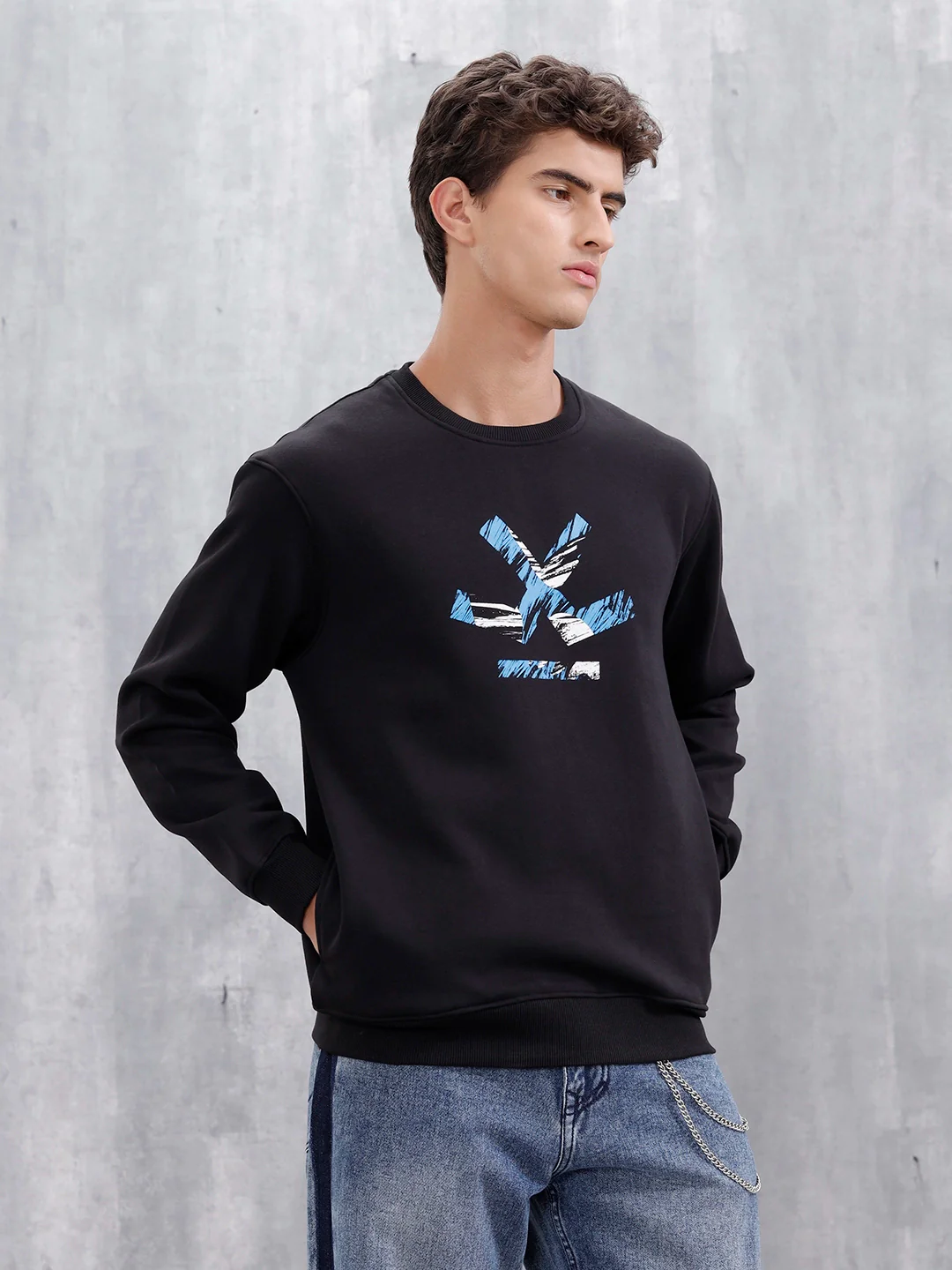 Men's Casual Branded Comfort Fit Sweatshirt | Black - Image 4