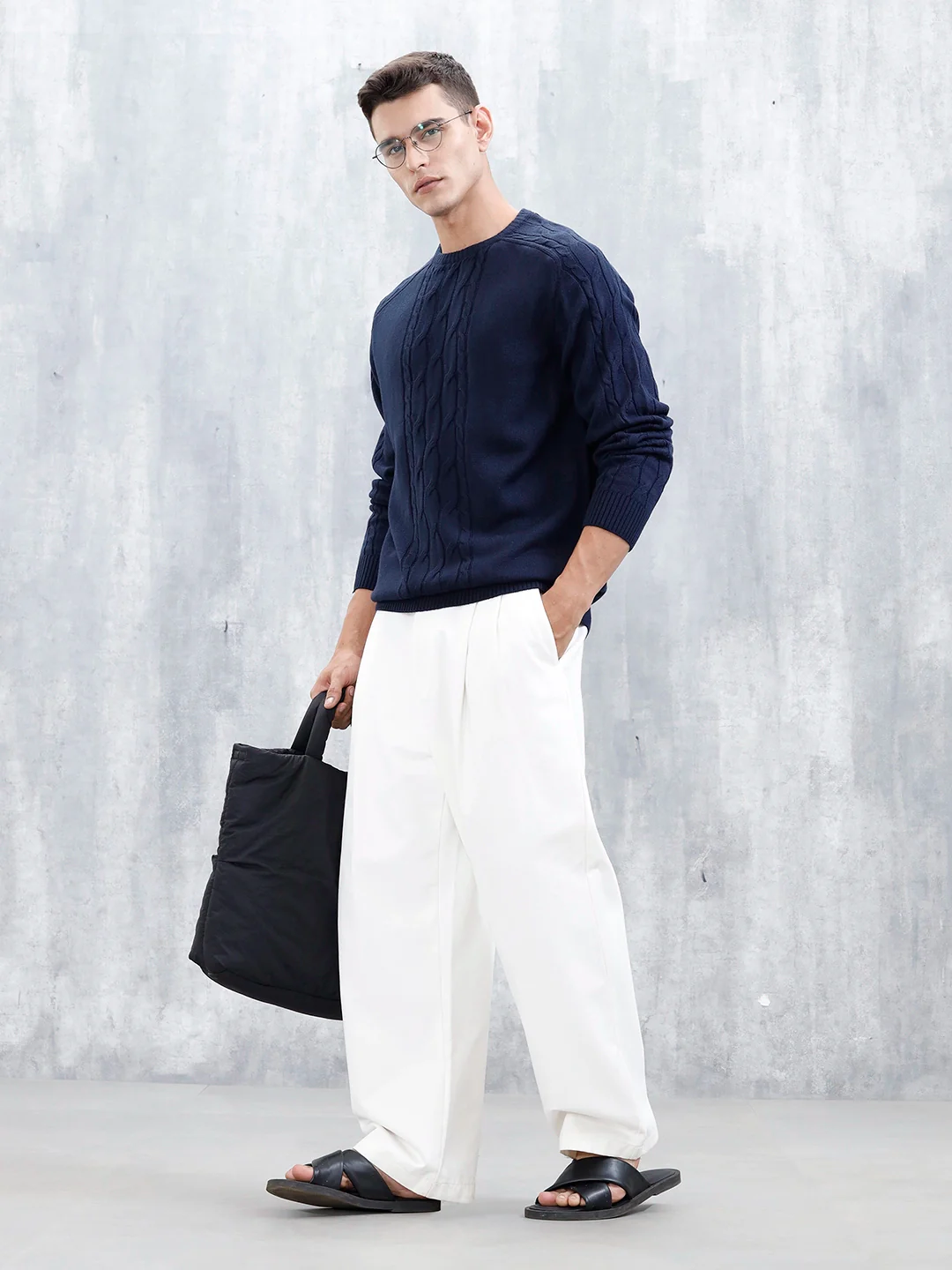 Men's Casual Cabel Knit Sweater  | Black - Image 2
