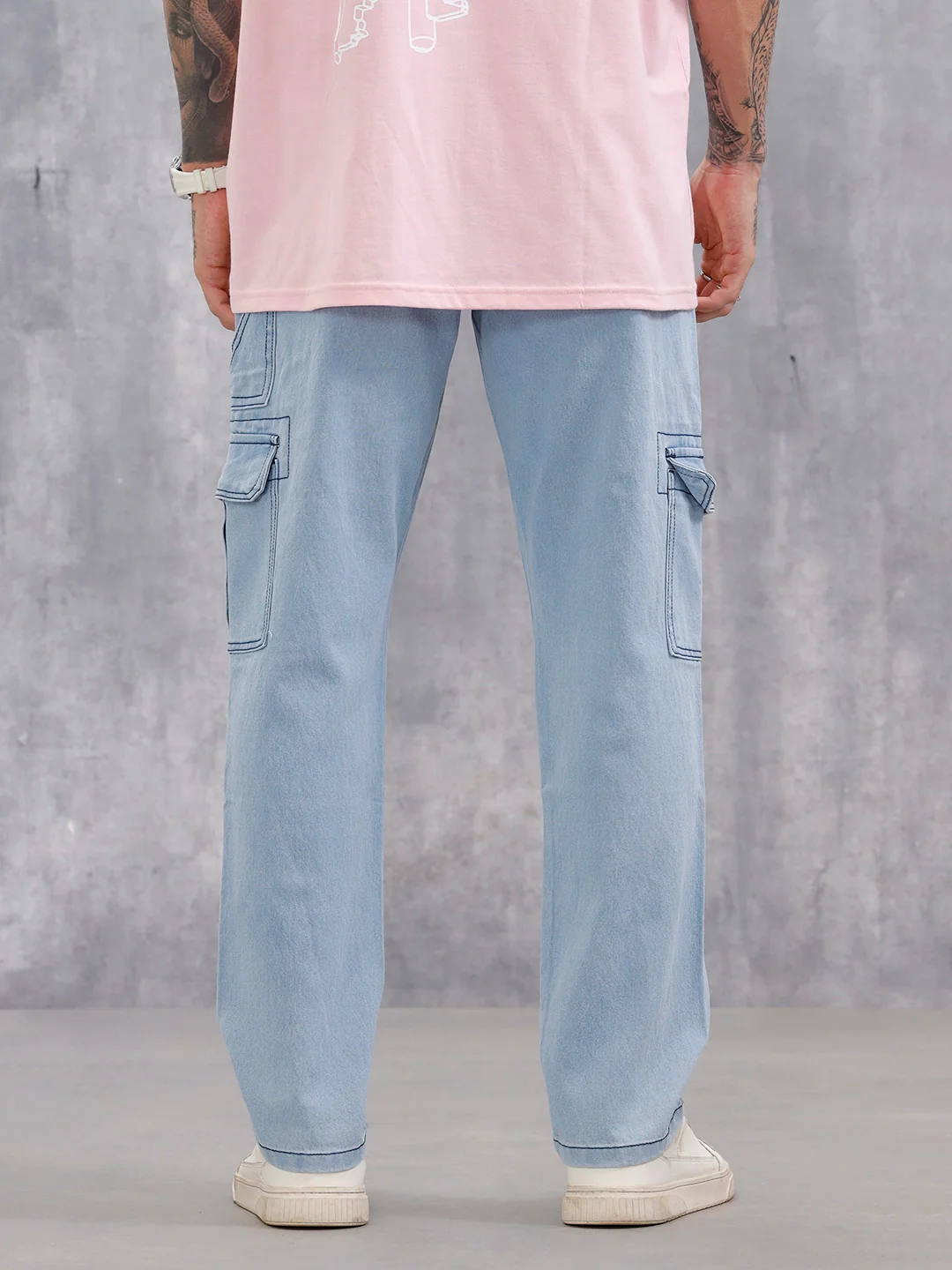 Men's Casual Cargo Fit Jeans  | Light Blue - Image 3