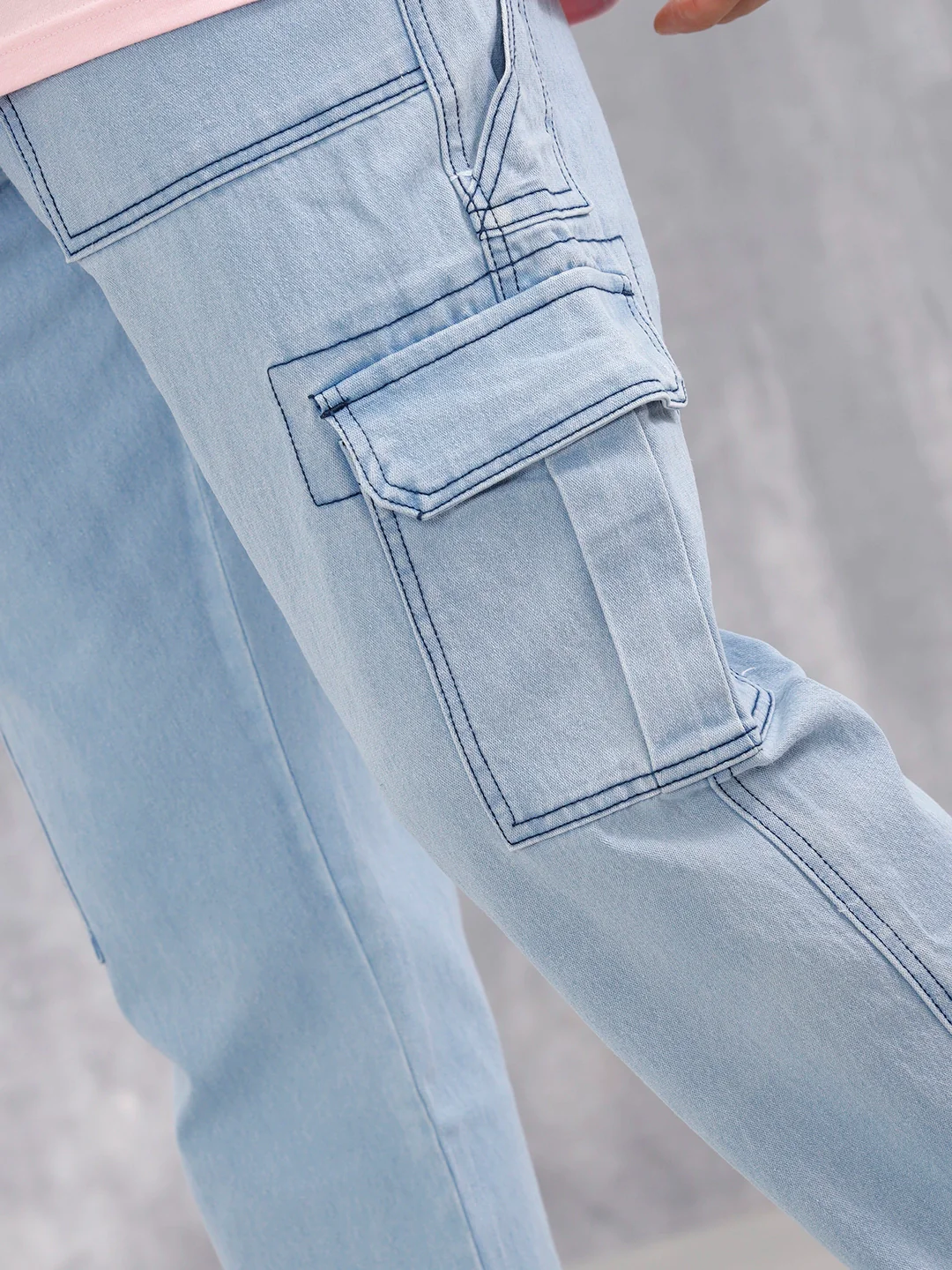 Men's Casual Cargo Fit Jeans  | Light Blue - Image 5