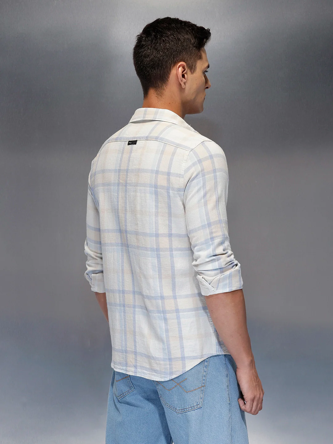 Men's casual check design slimfit shirt | Light Blue - Image 3