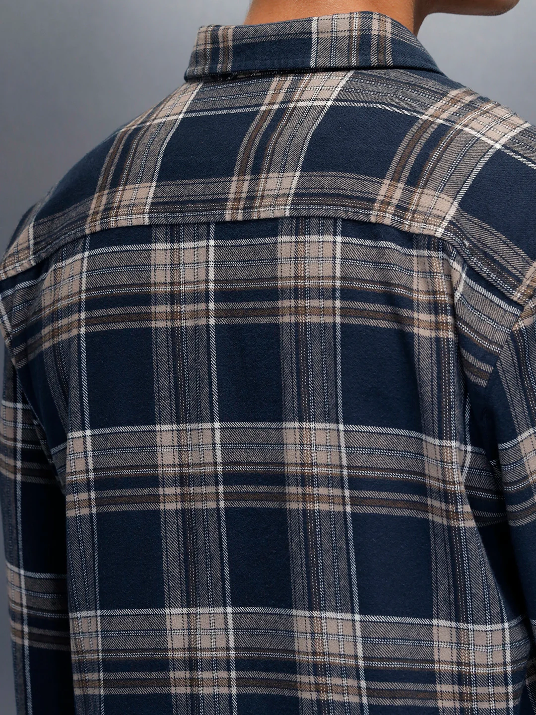Men's casual checkered pattern regualr fit shacket  | Navy Blue - Image 5