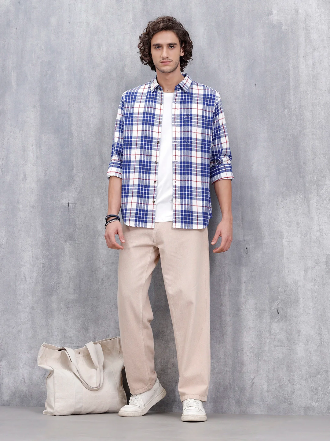 Men's Casual Checkered Pattern Regular Fit Shirt | Navy Blue - Image 2
