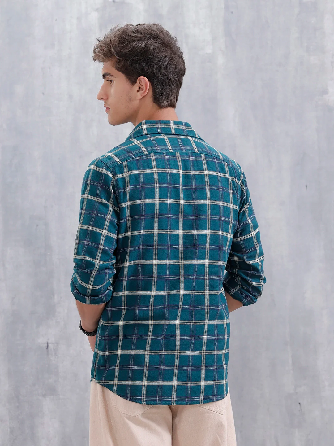 Men's Casual Checkered Pattern Shirt | Olive - Image 3