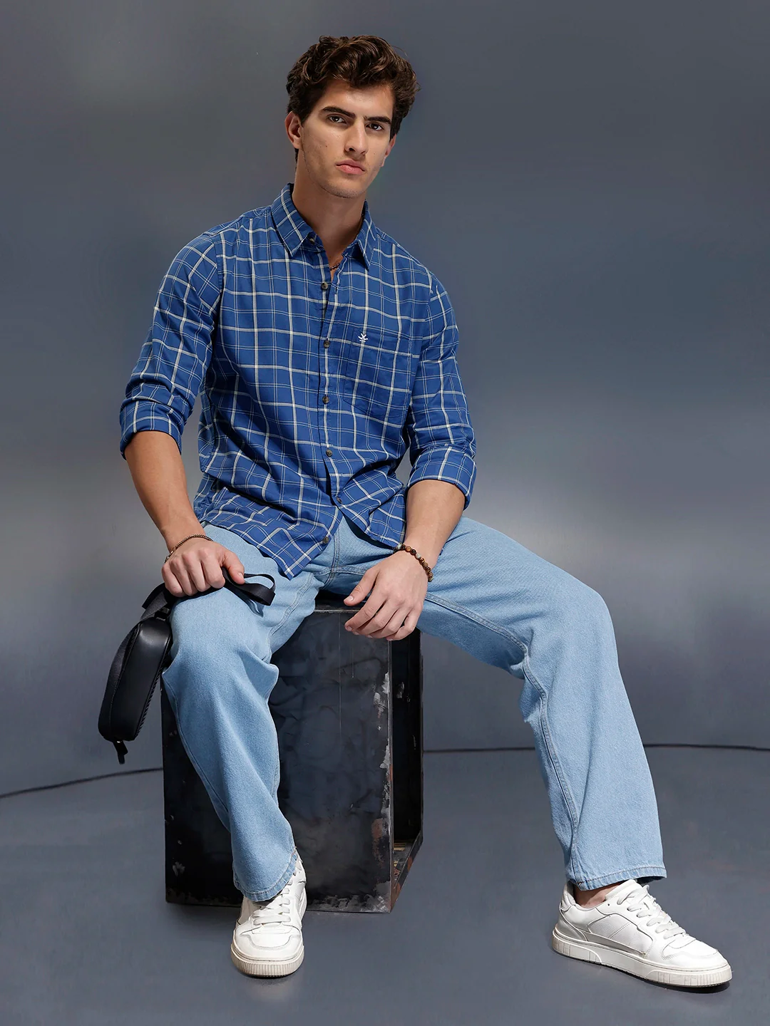 Men's Casual Checkered Shirt   |  Blue - Image 2