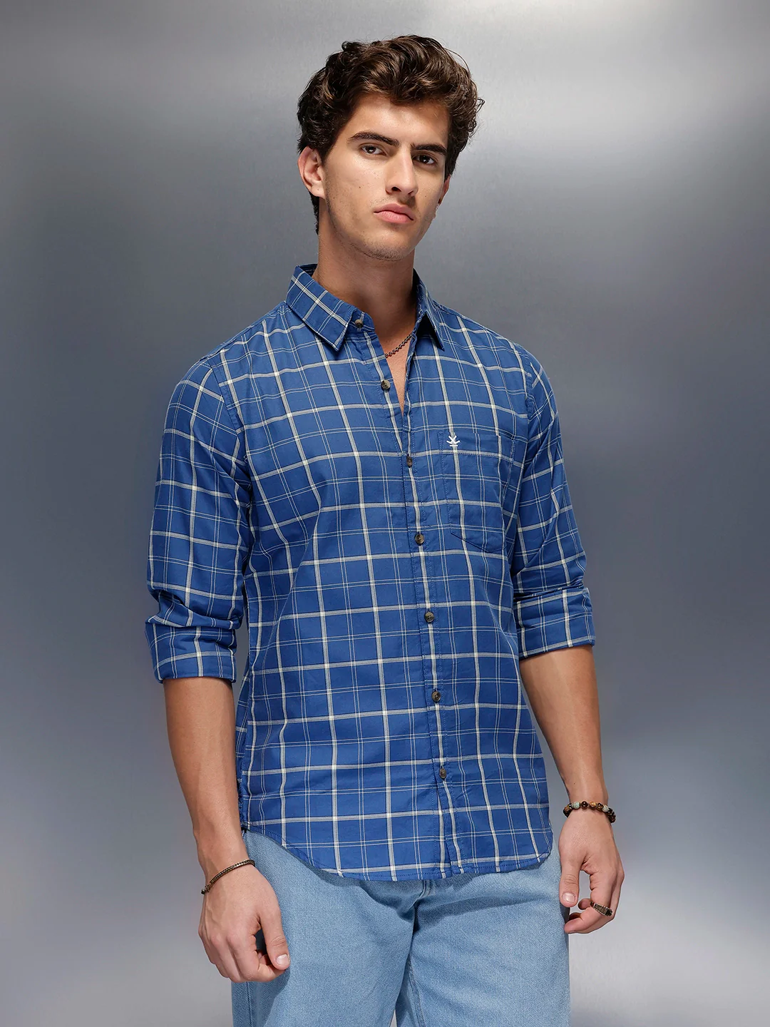 Men's Casual Checkered Shirt   |  Blue - Image 4