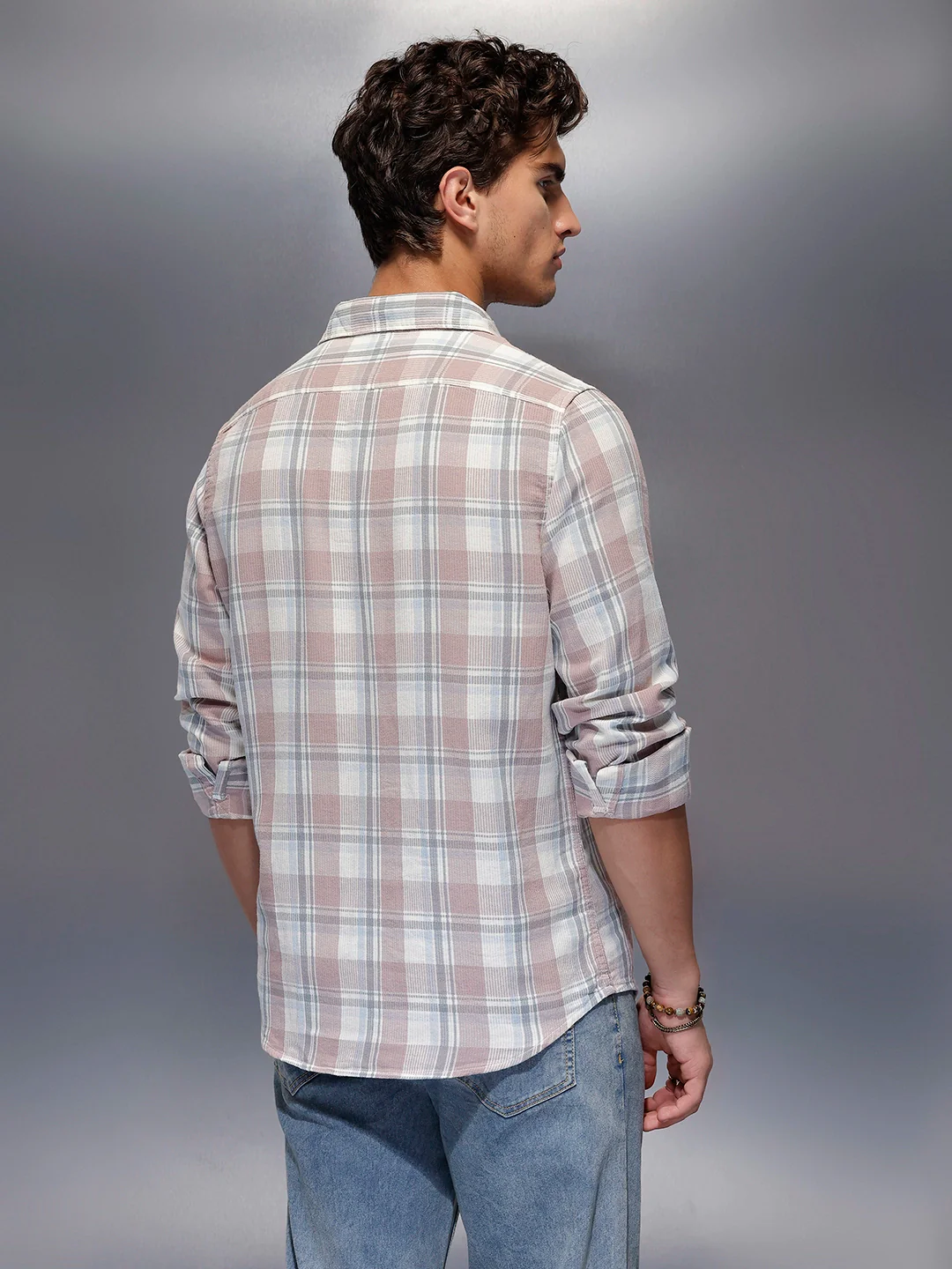 Men's Casual Checkered Shirt   |  Pink - Image 3