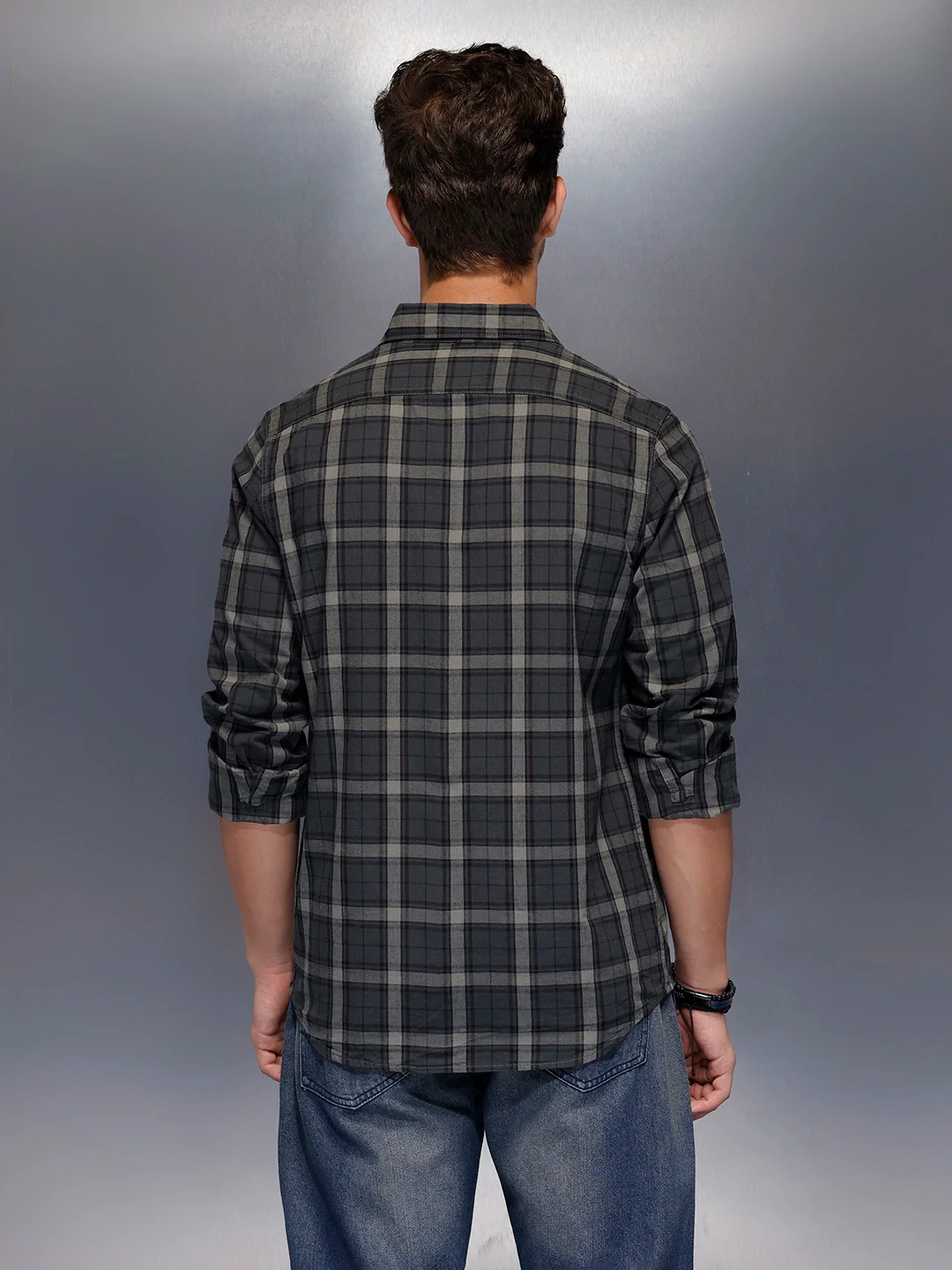 Men's casual classic check shirt | Grey - Image 3