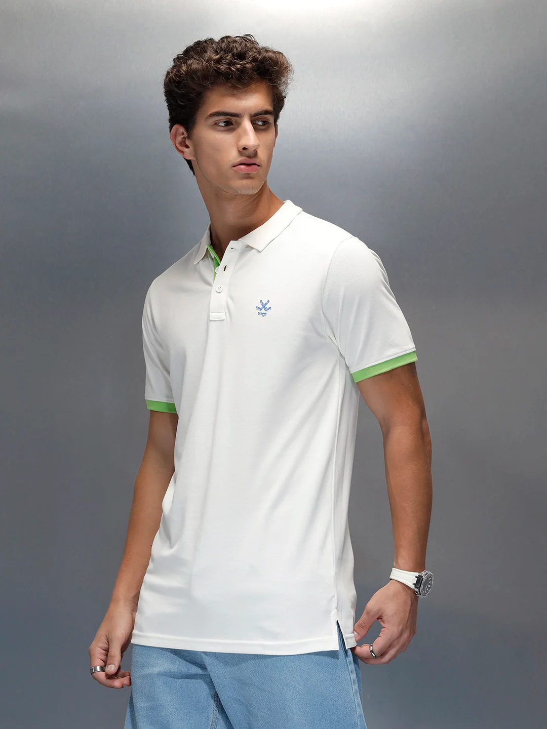 Men's Casual Colorblocked Polo T-shirt | White - Image 4